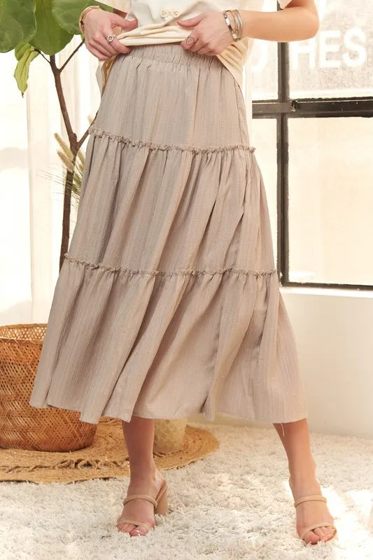 Elegant Rhinestone Embellished Tiered Taupe Skirt for Women | Perfect for Parties, Weddings & Special Occasions