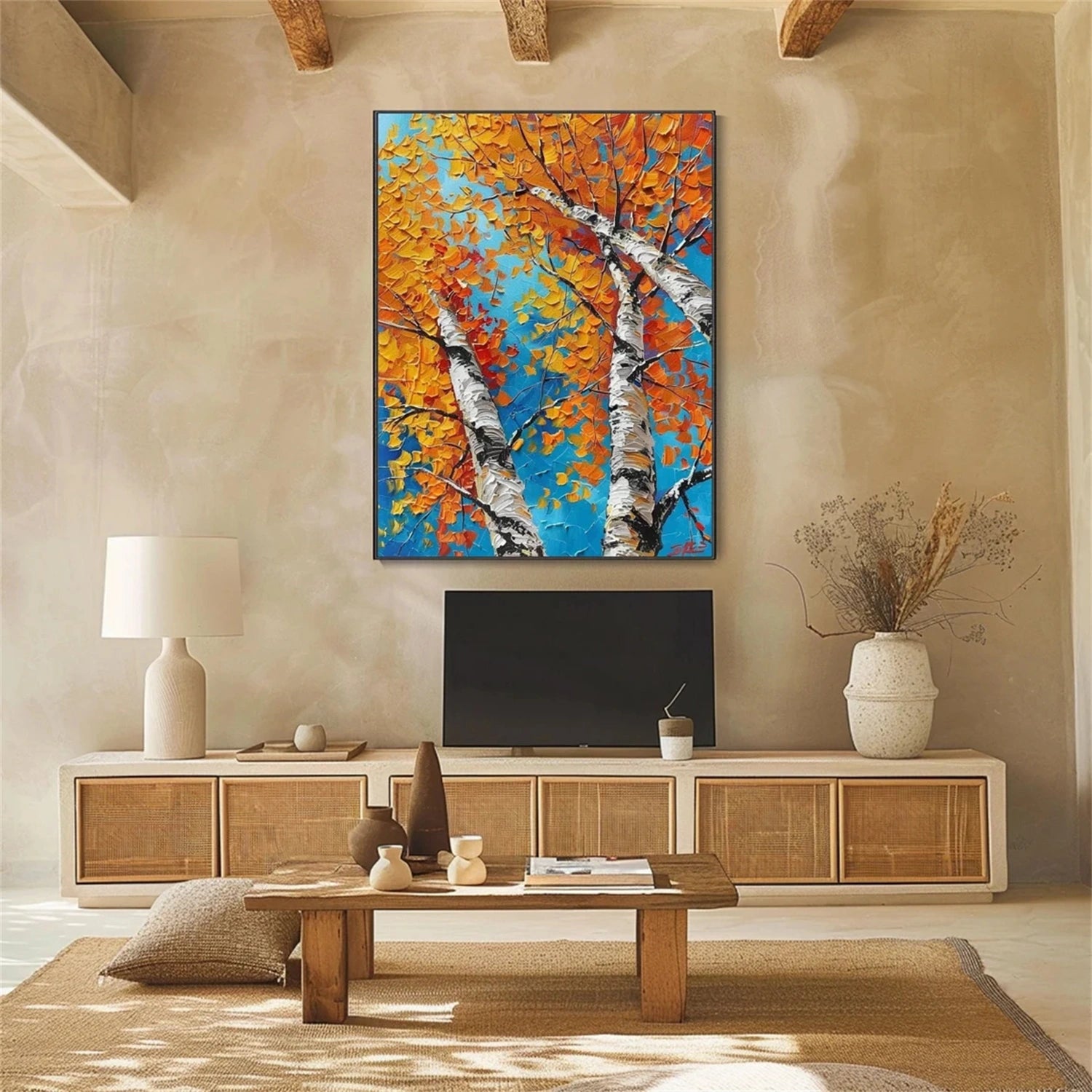 Flower and Tree Painting - Handmade Canvas Art #FT150 - Perfect for Home Decor, Living Room, Bedroom & Office Wall Art