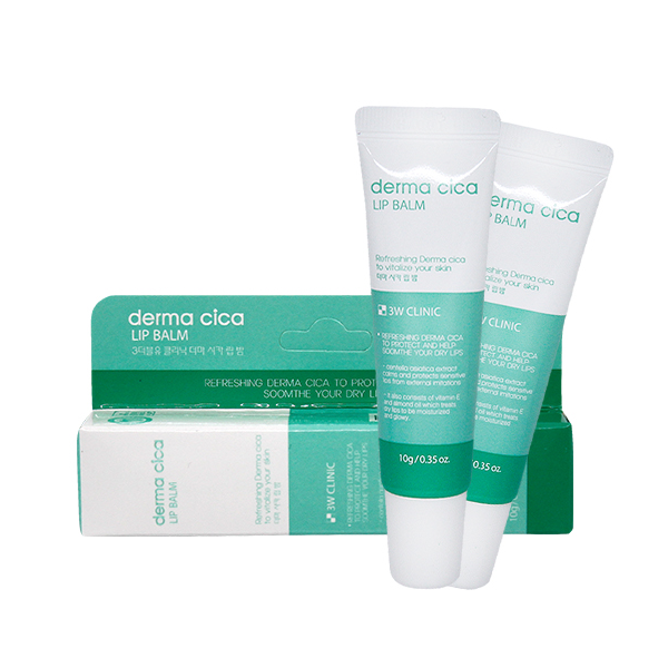 3W CLINIC Derma Cica Lip Balm 10g - Soothing & Hydrating Lip Care for Dry, Chapped Lips - Perfect for Winter, Travel & Daily Use
