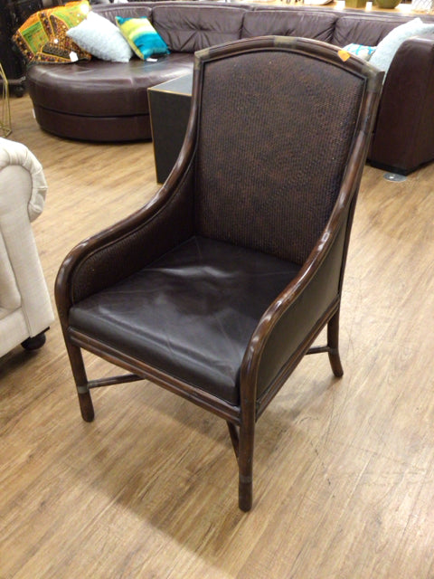 Premium Leather & Rattan Arm Chair - Modern Accent Chair for Living Room, Bedroom, or Office - Comfortable & Stylish Seating for Relaxation & Decor