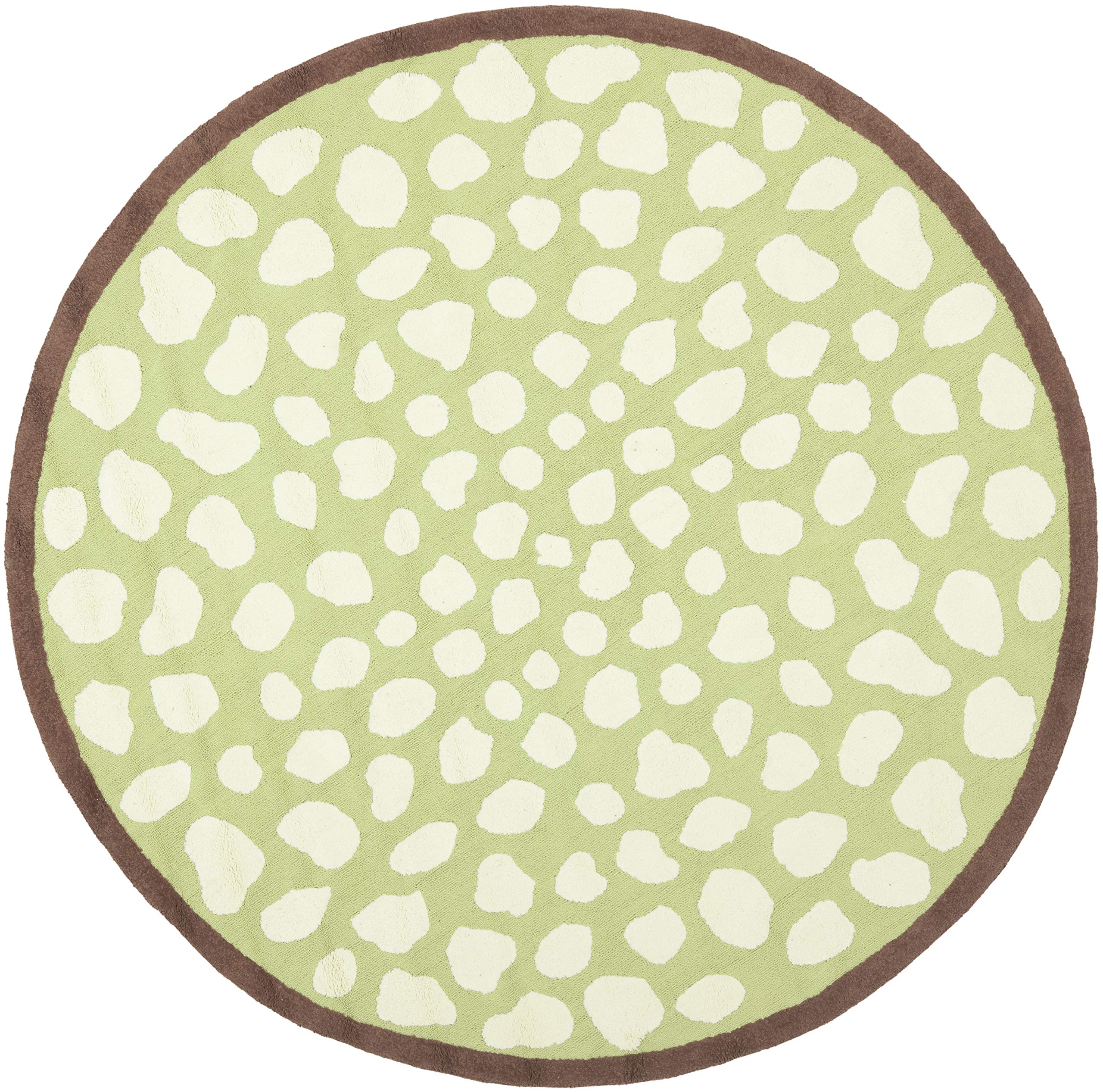 SAFAVIEH Kids Collection 6-Foot Round Green Ivory SFK219A Leopard Print Cotton Area Rug for Nursery, Playroom & Bedroom Decor