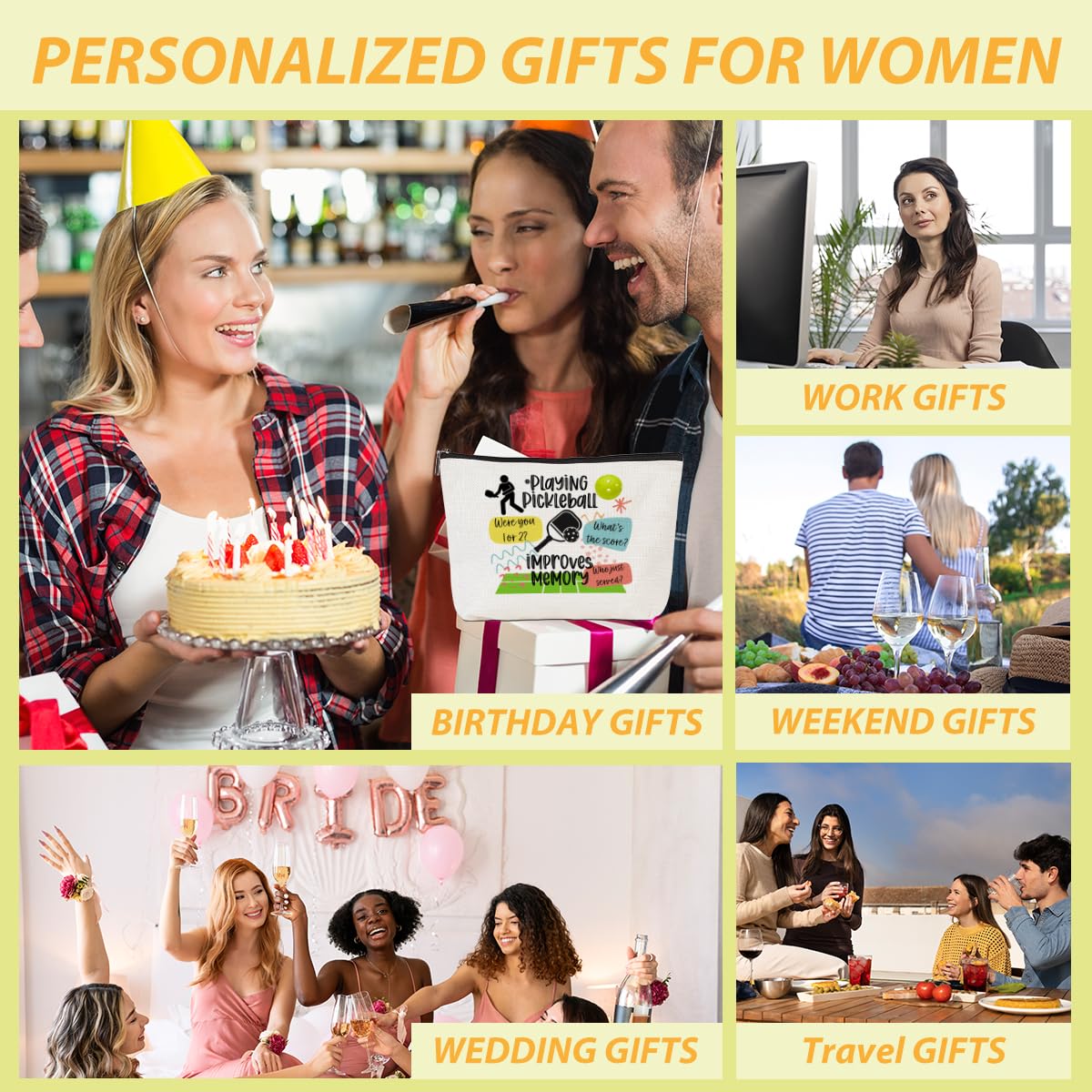 Funny Pickleball Gifts for Women - Makeup Bag & Cosmetic Zipper Pouch for Players, Coaches & Fans - Perfect Christmas & Birthday Present - Great for Court Accessories & Travel Toiletries Storage