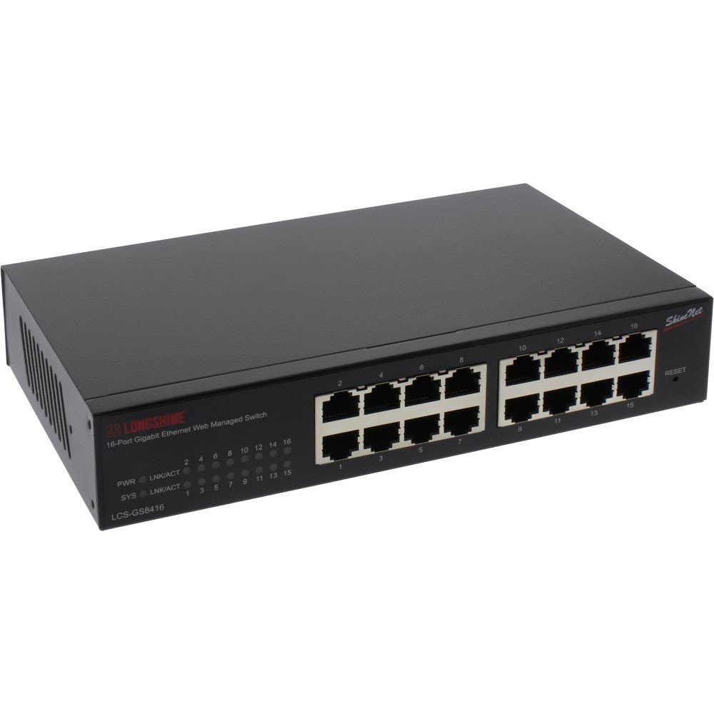 Longshine 16-Port GE GS8416 Web Smart SNMP Fanless Switch - LCS-GS8416 - Ideal for Small Business Networks, Home Offices & Quiet Environments