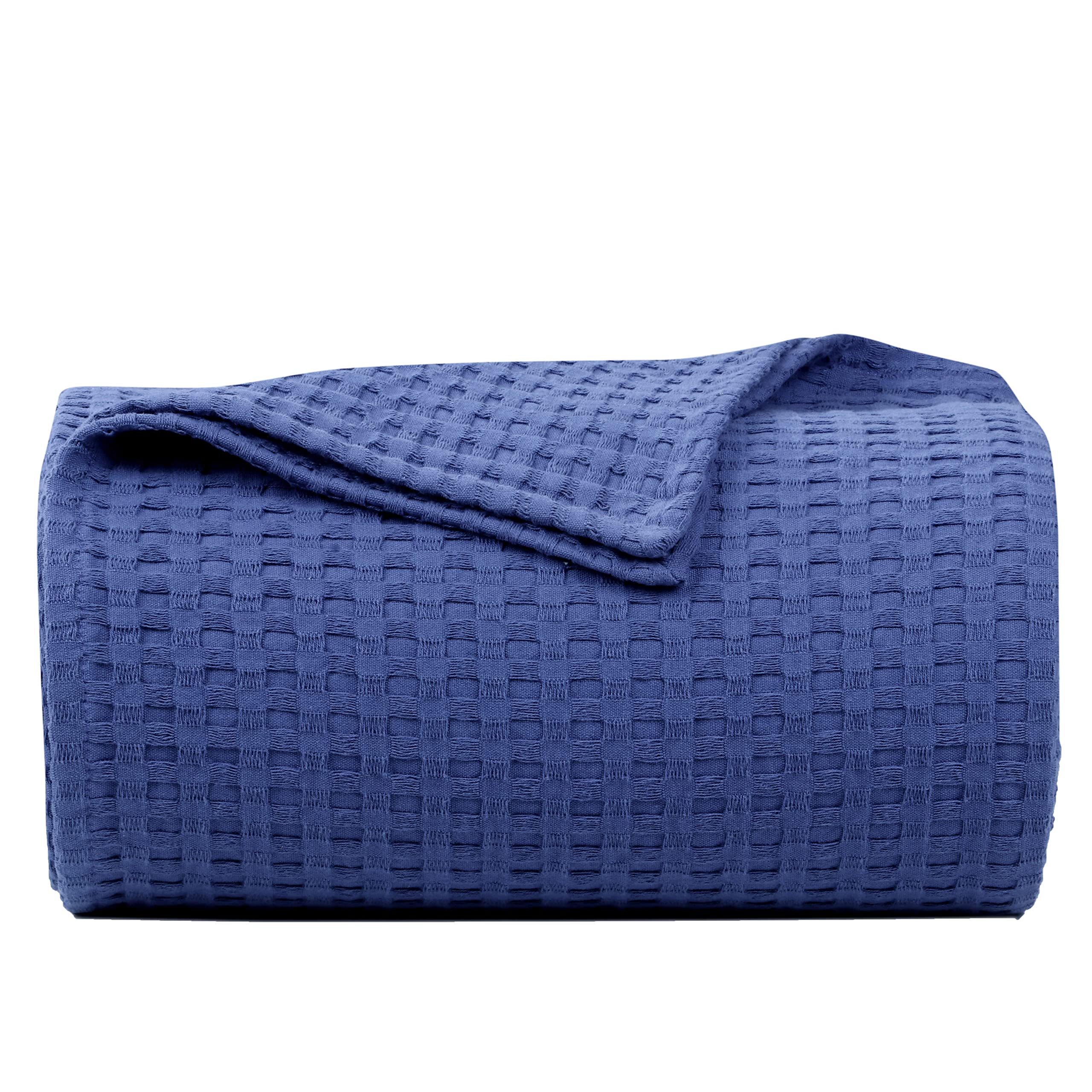 Tex Trend 100% Cotton Waffle Weave Queen Size Blanket - Lightweight & Breathable Cooling Bed Blanket for All Seasons, Navy Blue, 90x90 Inches - Perfect for Bedroom, Guest Room, Dorm, Sofa & Travel Use