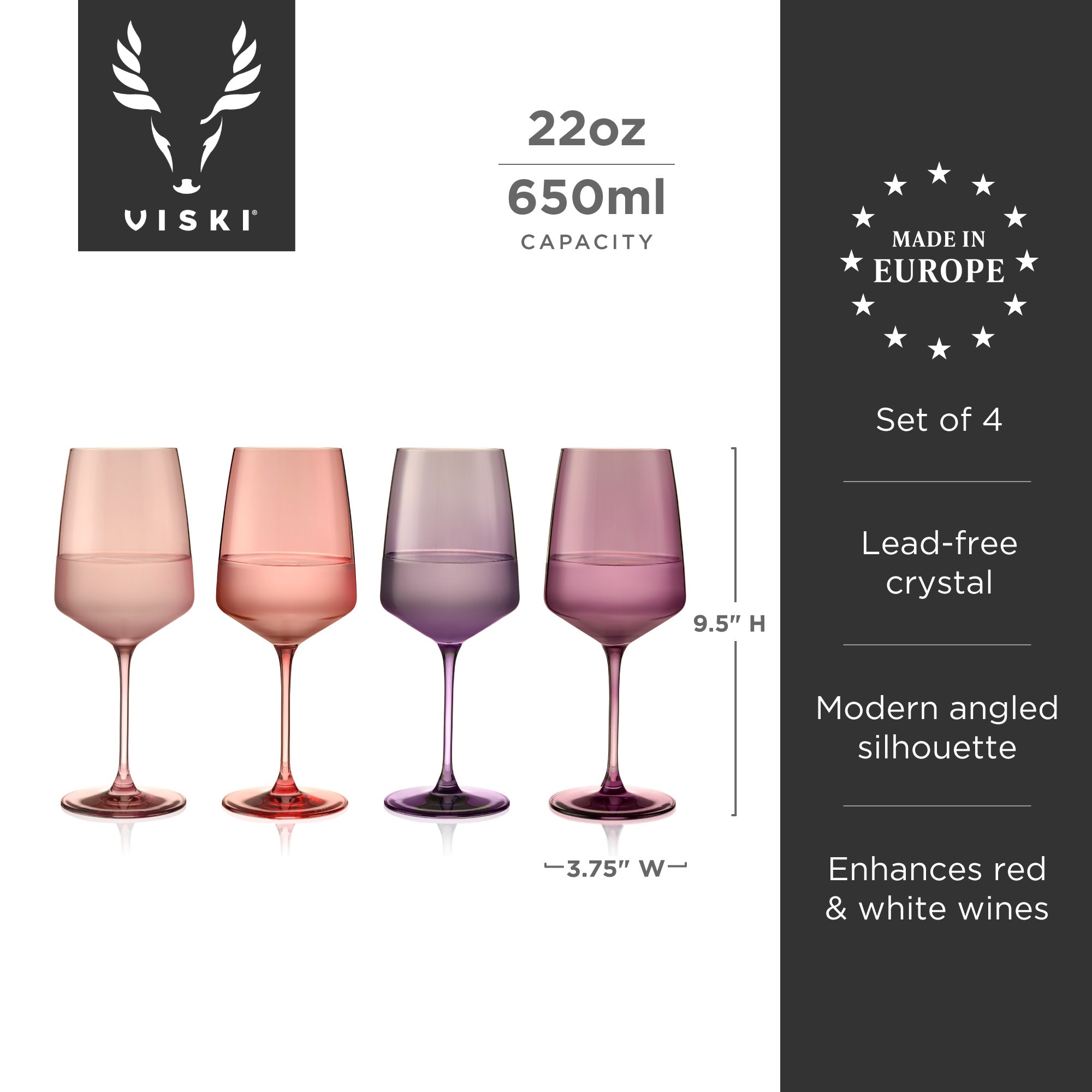 Premium Nouveau Crystal Wine Glasses Set of 4 - Elegant Moonrise Design for Red & White Wines - Perfect for Dinner Parties, Weddings & Romantic Evenings