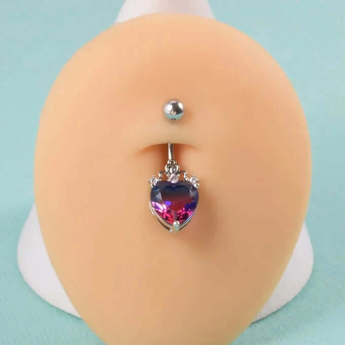 14G Gradient Heart Belly Button Rings - Stainless Steel Navel Piercing Jewelry for Women | Perfect for Summer Beach, Pool Parties & Body Piercing Fashion