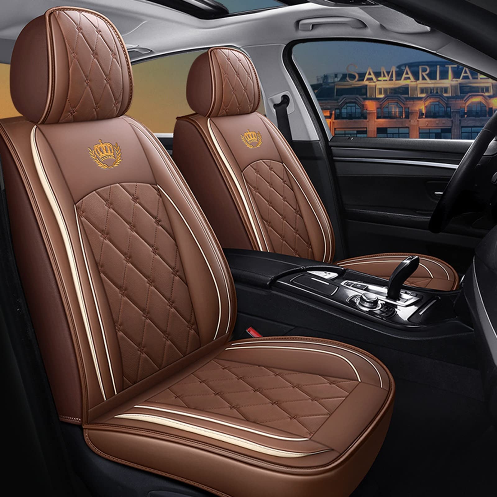 YUYTIN Car Seat Cushion - Breathable Wear-Resistant Leather & Ice Silk Full Enclosure Universal Seat Cover for All Seasons (Coffee Brown) - Perfect for Long Drives, Office Chairs & Home Furniture
