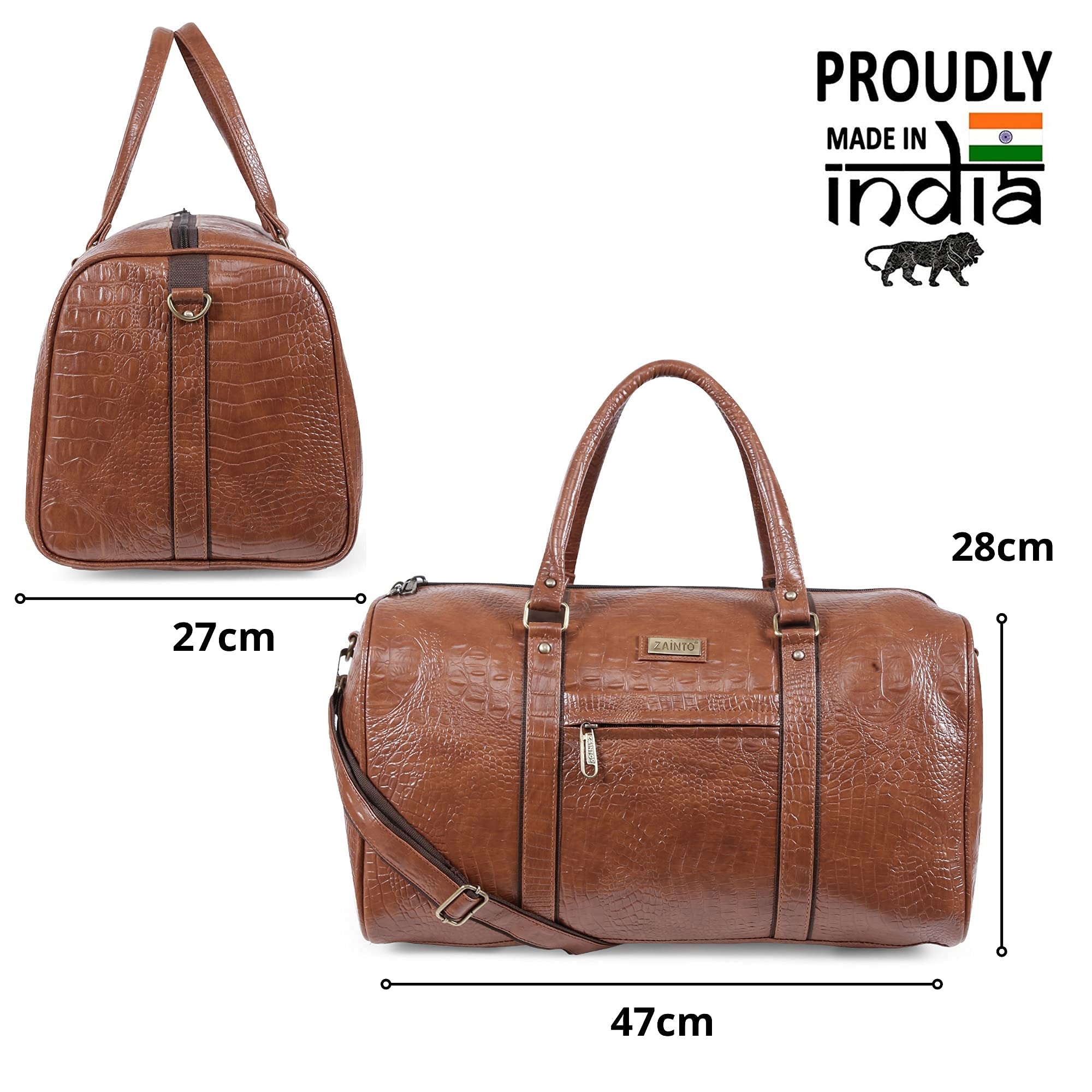 Unisex Textured Leatherette Duffle Bag 35L 7Kg - Stylish Cabin Luggage for Air Travel, Gym & Weekend Getaways (Tan)