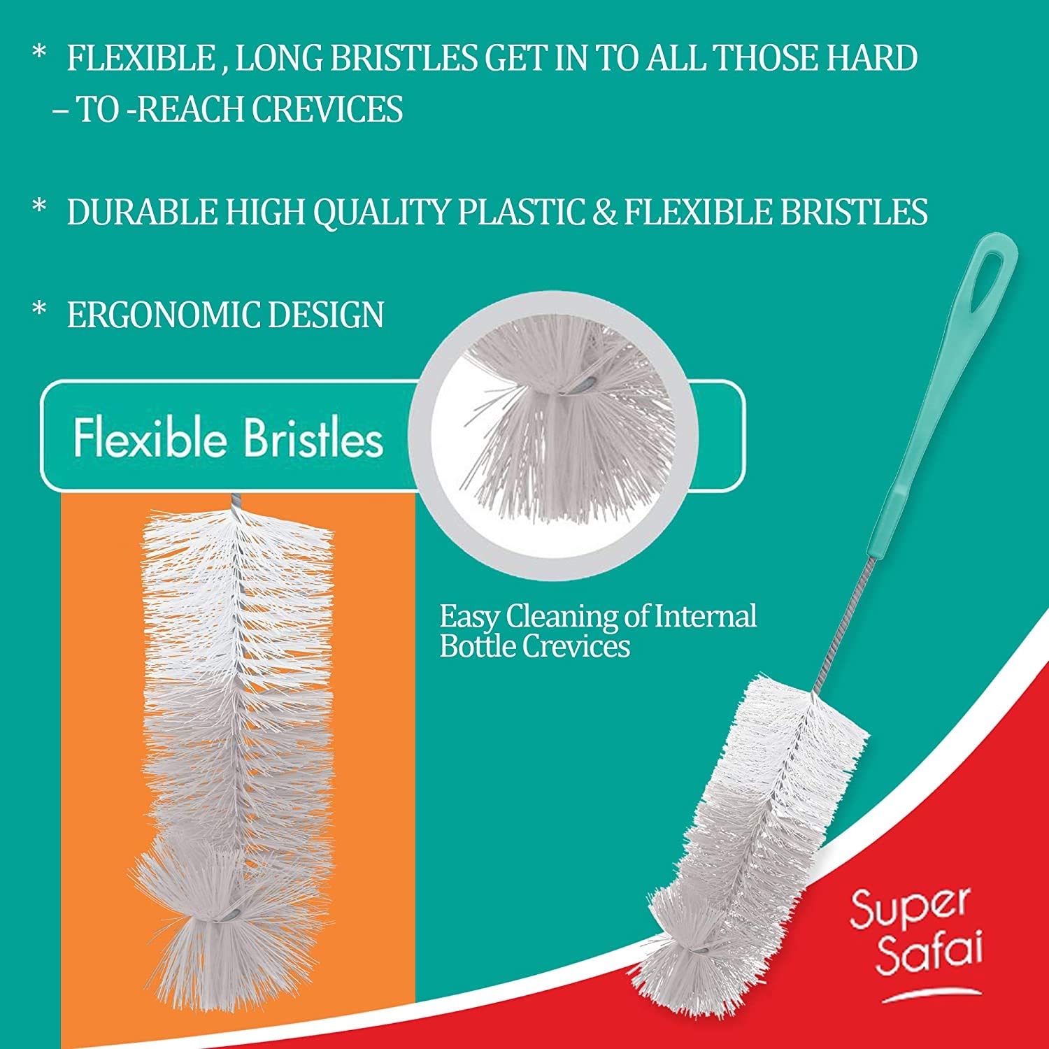 Long Handle Bottle Cleaning Brush Set - Nylon Bristles for Glass, Plastic & Stainless Steel Water Bottles - Perfect for Baby Bottles, Sports Bottles & Hard-to-Reach Containers - Dishwasher Safe Cleaning Tool for Home & Kitchen