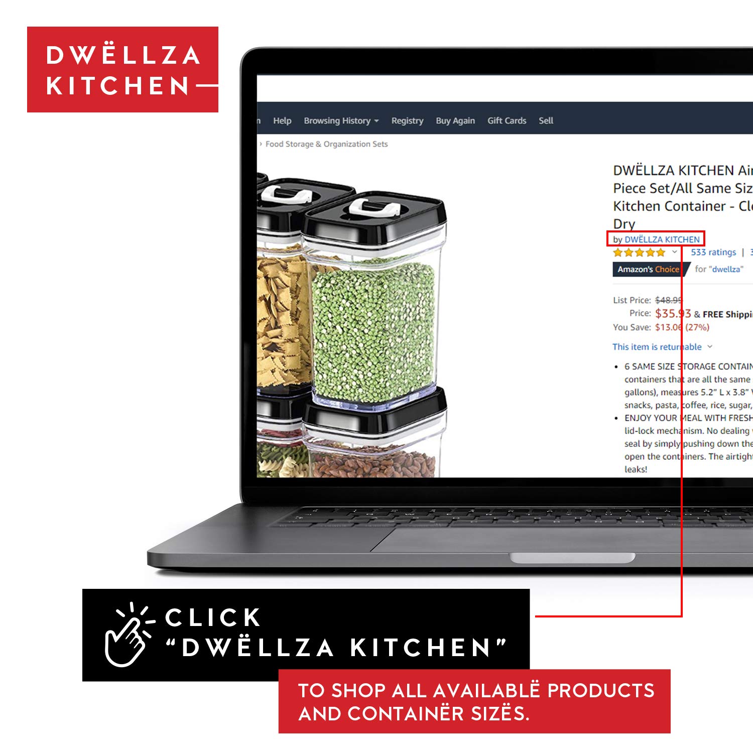 DWËLLZA 6-Piece Airtight Food Storage Containers Set with Lids - BPA-Free Clear Plastic Kitchen Organizers for Pantry, Flour, Sugar, Cereal & Dry Food - Keep Food Fresh & Dry - Perfect for Meal Prep, Baking & Home Organization