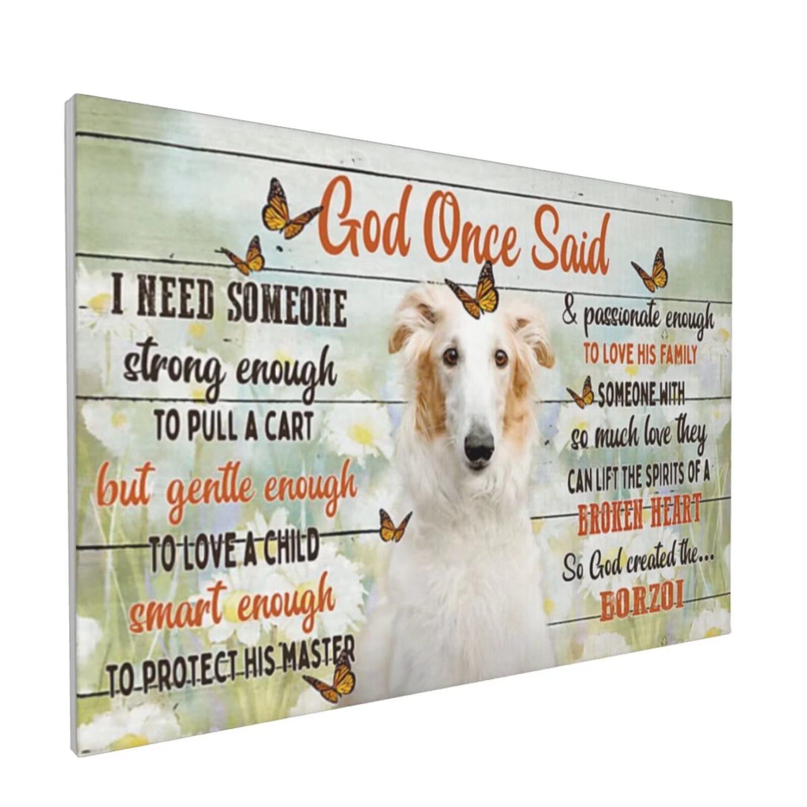 Borzoi Dog Inspirational Quotes Canvas Print - Vintage Butterfly Floral Wall Art for Living Room, Bedroom & Office Decor - 20x24 Inch Puppy Artwork - Perfect Gift for Dog Lovers & Home Decoration