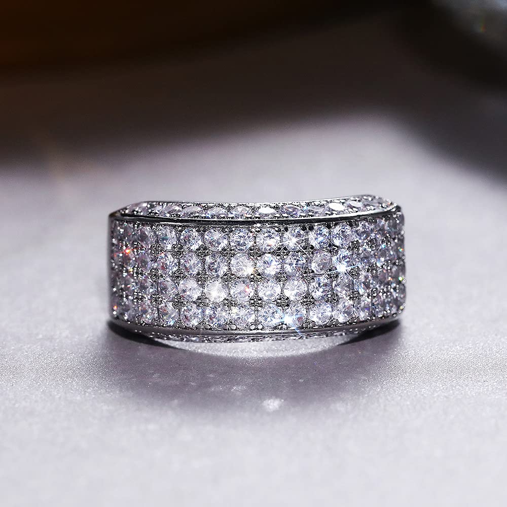 925 Sterling Silver Shiny Full Diamond Gemstone Ring - Cubic Zirconia CZ Multi Row Eternity Band for Women | Engagement, Wedding, Anniversary Gift | Perfect for Bridal Jewelry & Special Occasions (US Size 7)