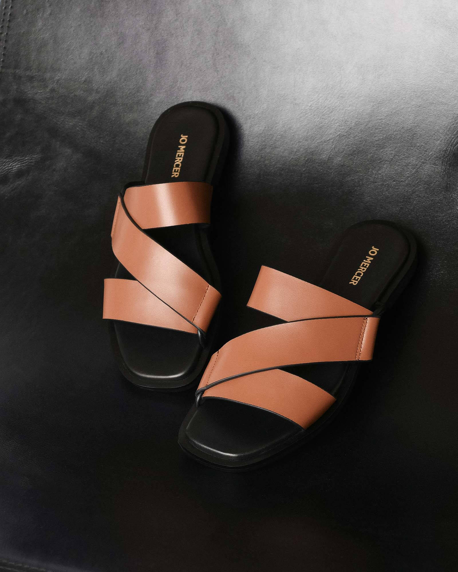 Shelby Flat Slides - Dark Tan Leather Comfortable Sandals for Men & Women | Perfect for Beach, Pool, and Casual Summer Outfits
