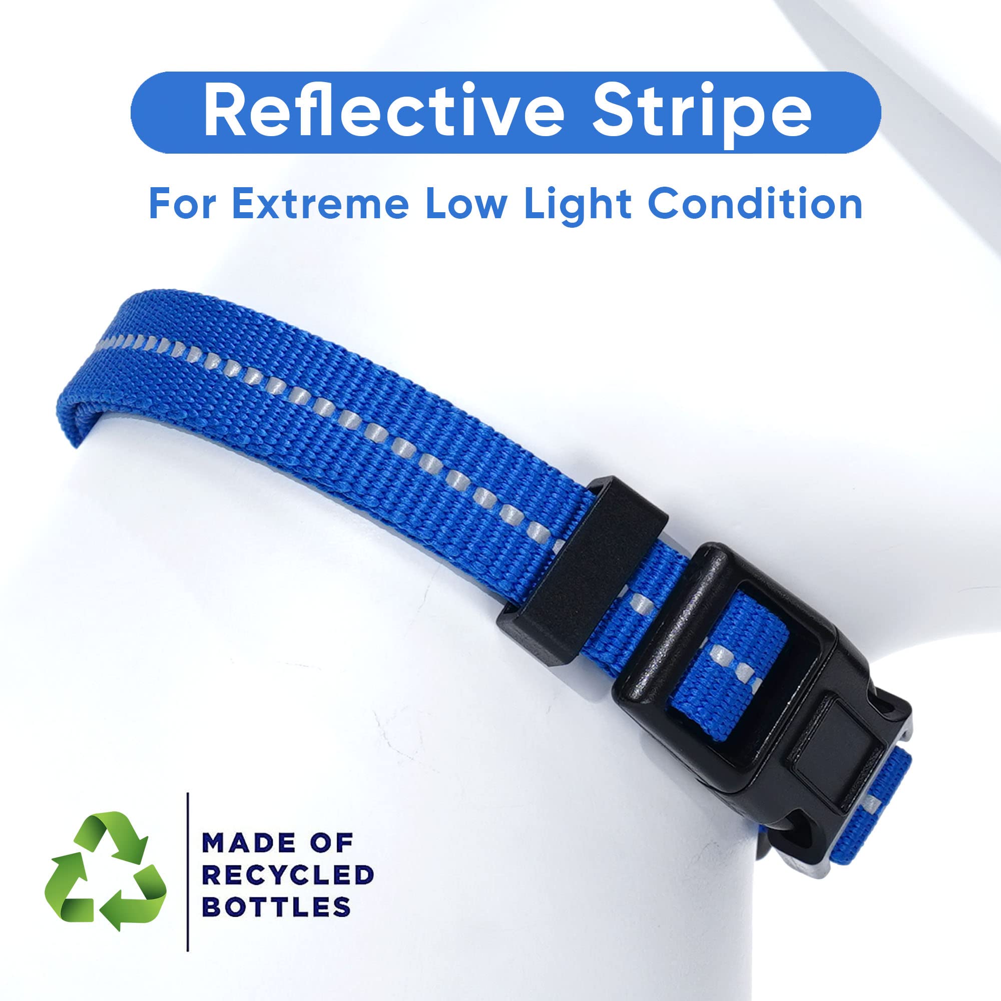 Eco-Friendly Recycled Dog Collar | Reflective Stitched Puppy Collar Made from Ocean Plastic Bottles | Small Blue Collar for Small Dogs | Perfect for Night Walks & Beach Adventures