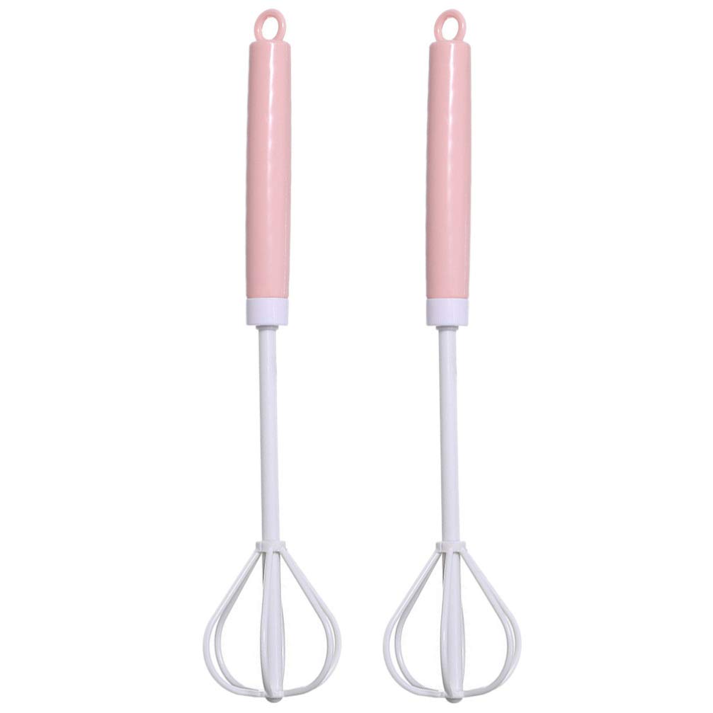 Hemoton 2-Pack Stainless Steel Semi-Automatic Egg Whisks - Kitchen Hand Mixer for Eggs, Milk Frothing & Baking - Durable Egg Beater & Blender for Home, Cafe & Restaurant Use (Pink)