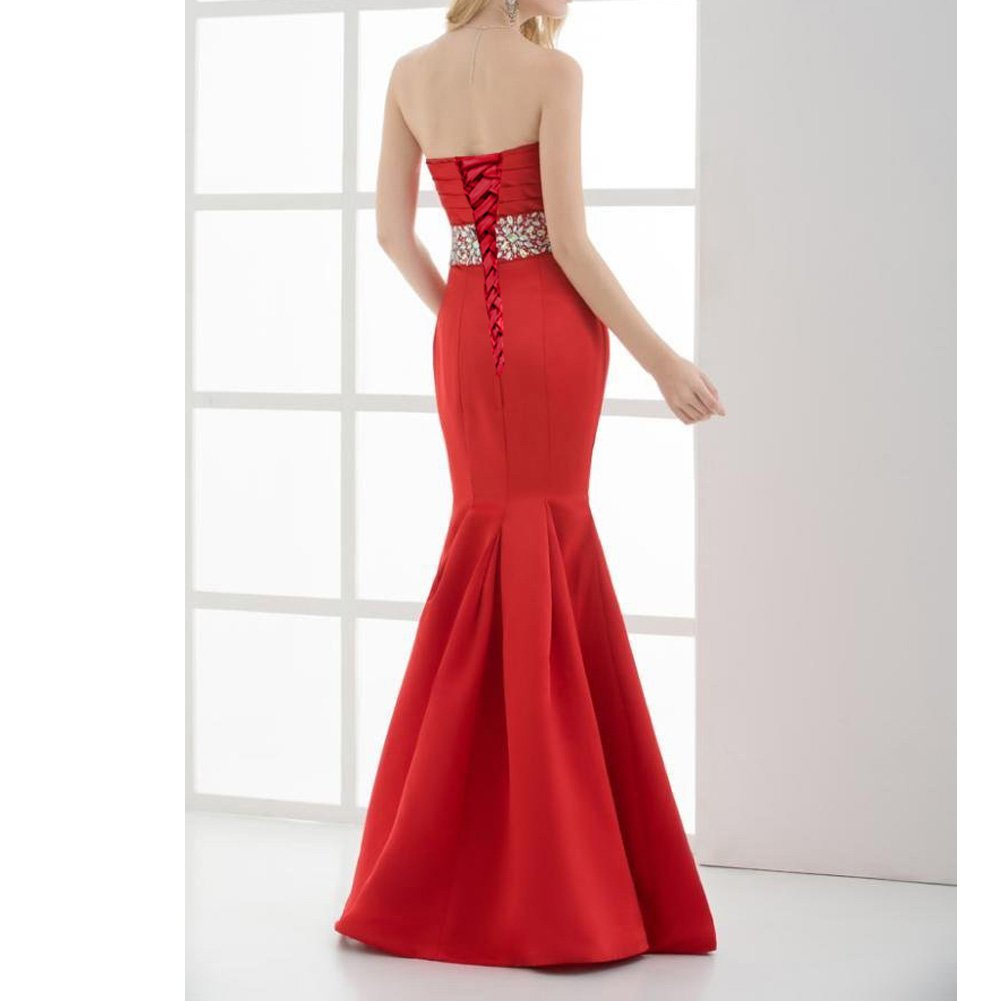 Kivary® Red Satin Mermaid Prom Dress with Crystals & Sweetheart Neckline - Elegant Long Formal Evening Gown for Homecoming, Wedding, and Special Occasions