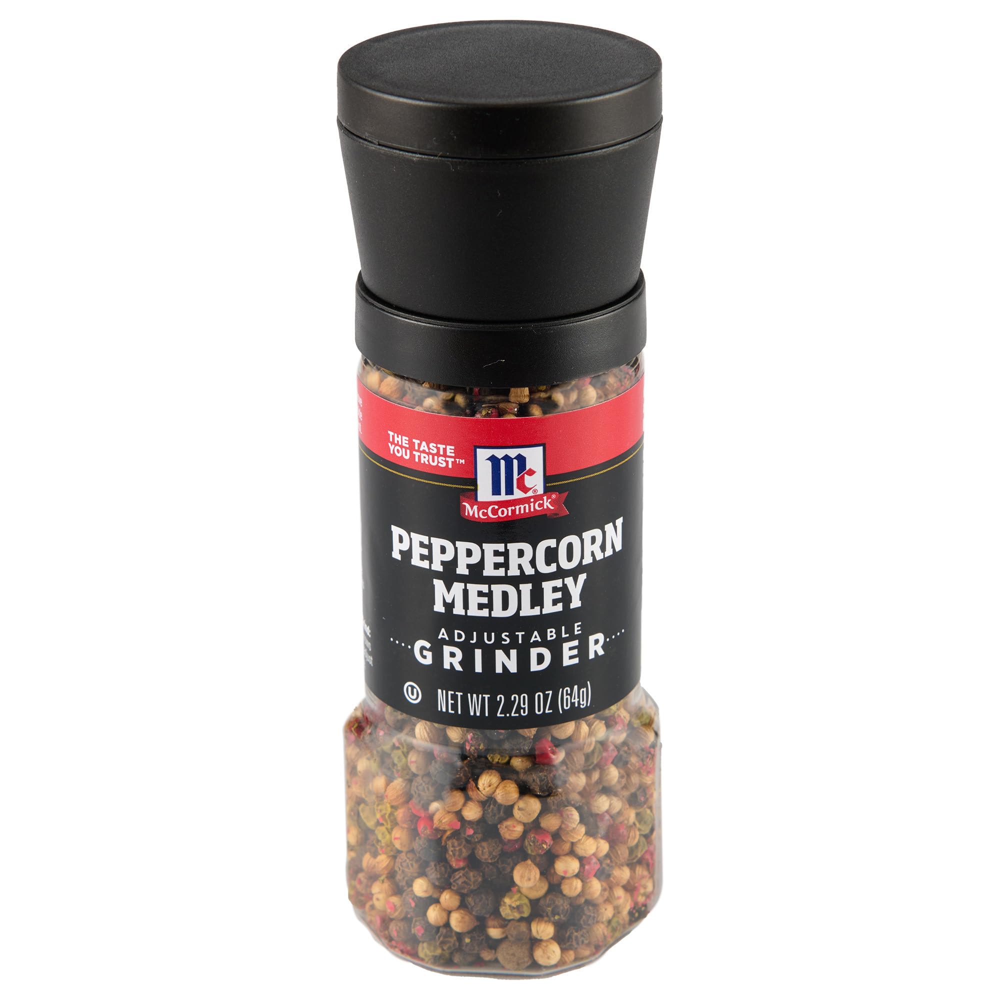 McCormick Peppercorn Medley Grinder - Adjustable Coarse to Fine, 2.29 oz - Freshly Ground Black, White & Pink Peppercorns for Steak, Pasta & Salad Seasoning