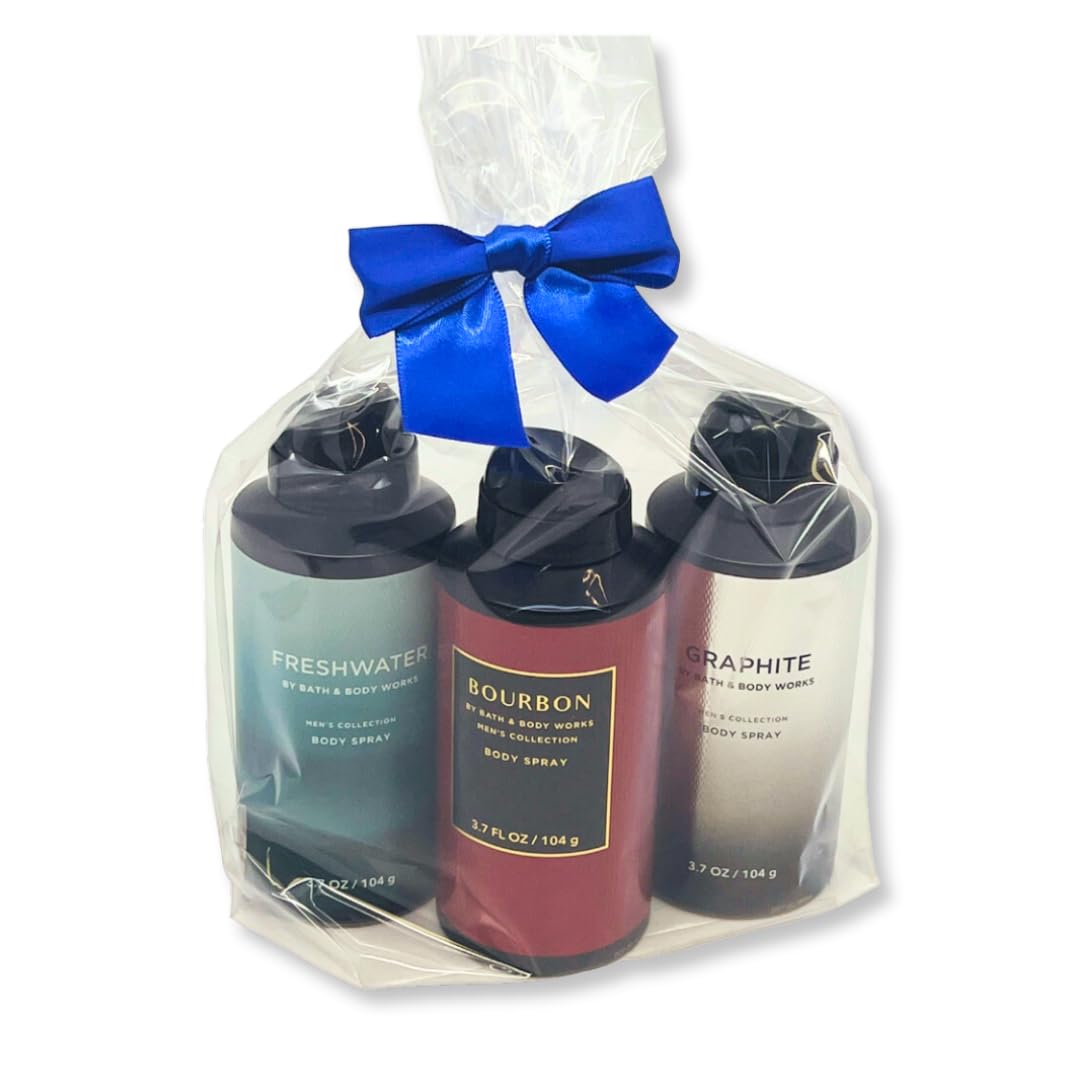 Bath and Body Works Holiday Gift Set - 3-Pack Deodorizing Body Spray (Graphite, Bourbon & Freshwater) 3.7oz Each - Perfect for Christmas Gifts, Stocking Stuffers & Self-Care