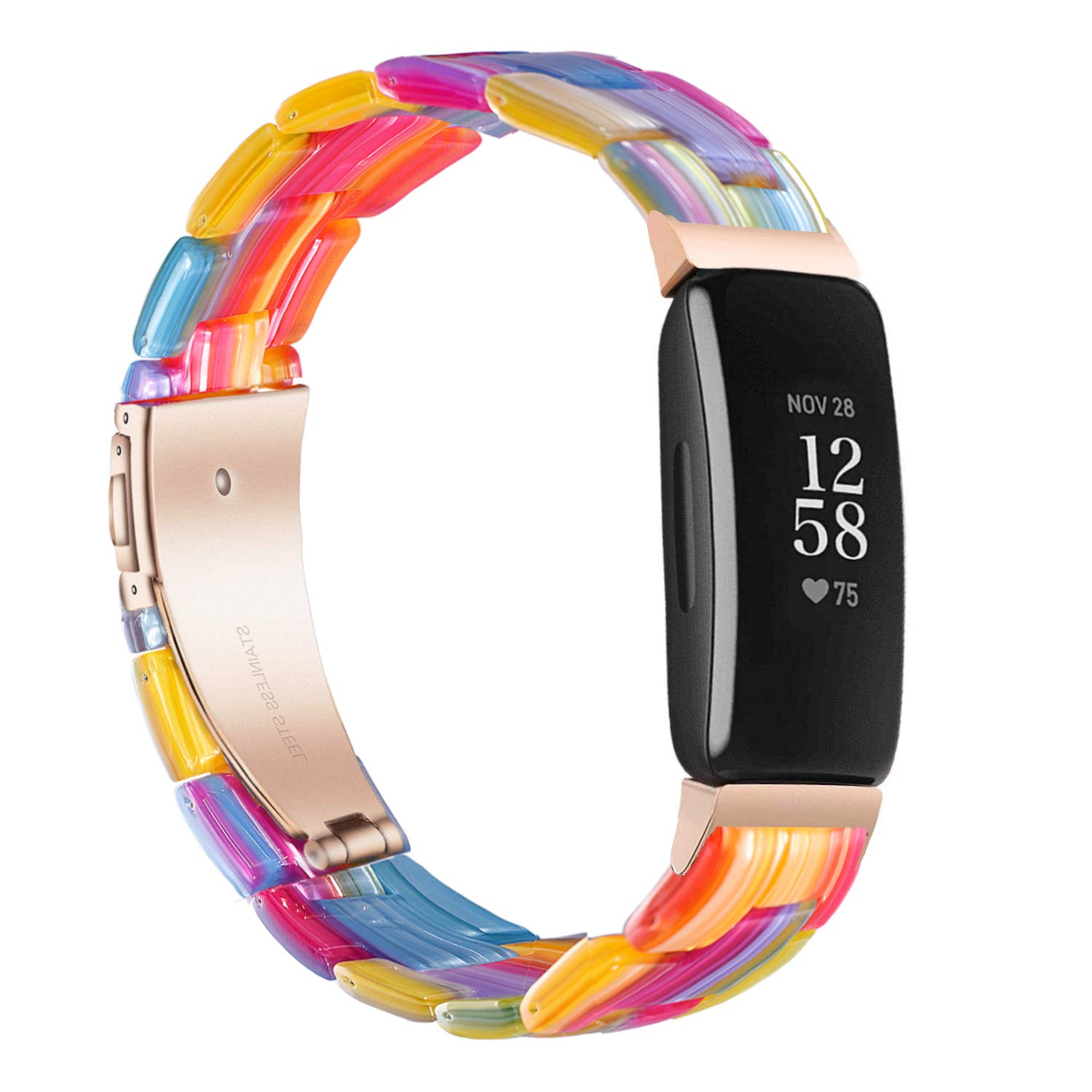 Wongeto Replacement Bands for Fitbit Inspire 2/Inspire/Inspire HR - Resin Wristband Strap Accessories for Women (Rainbow) | Perfect for Workouts, Running & Daily Wear