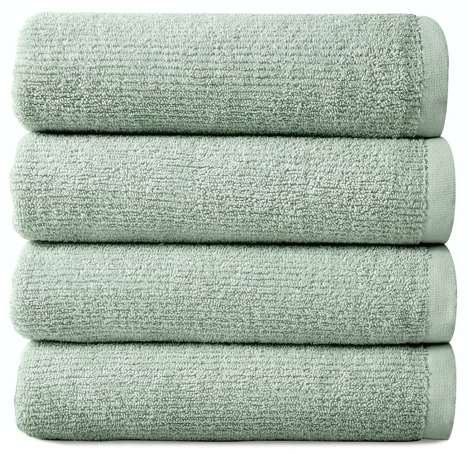 Premium 100% Cotton Quick Dry Bath Towel Set - Ultra Absorbent & Durable Textured Bath Towels | Greenwich Collection (4-Pack, Spa Green) | Luxury Spa, Bathroom & Beach Essentials