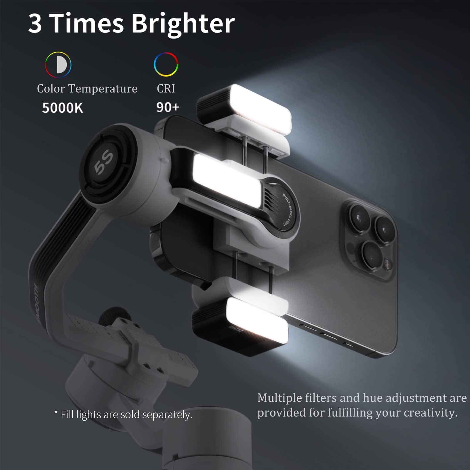 Zhiyun Smooth 5S 3-Axis Smartphone Gimbal Stabilizer - Upgraded Version for iPhone 14/13/12/11 Pro Max/SE2/XS/XR/X/8 Plus & Android Phones - Perfect for Vlogging, YouTube, TikTok Videos & Live Streaming (White)