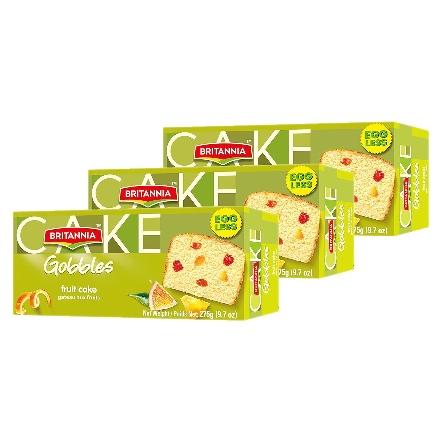 BRITANNIA Eggless Fruit Cake 9.7oz (275g) - Soft, Moist & Delicious Sponge Cake - Perfect for Breakfast, Tea Time & Snacking - Pack of 3 - Great for Office, School Lunchbox & Afternoon Tea Parties