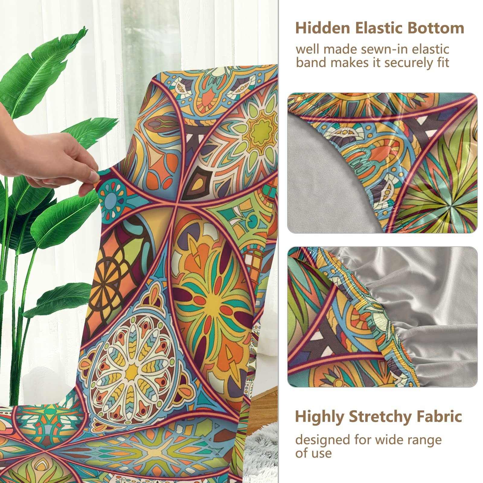 Ethnic Floral Mandala Dining Chair Covers Set of 2 - Washable & Stretchable Slipcovers for Dining Room, Wedding, Party & Office Decor - Perfect for Home, Ceremony & Holiday Gatherings