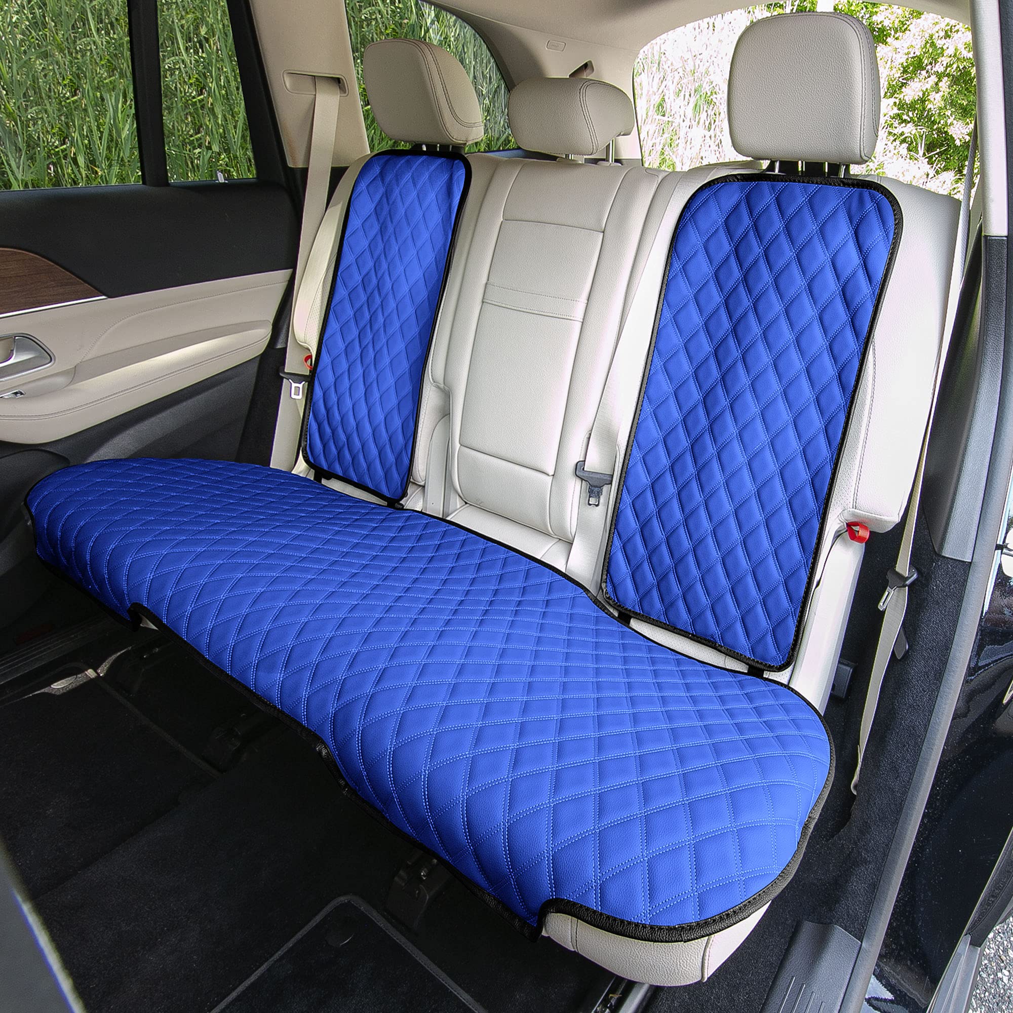 Premium FH Group Faux Leather Car Seat Covers - Universal Fit for Cars, Trucks & SUVs | Waterproof Seat Protector Cushion | Rear Seat Cover in Blue | Perfect for Road Trips, Commuting & Child Protection