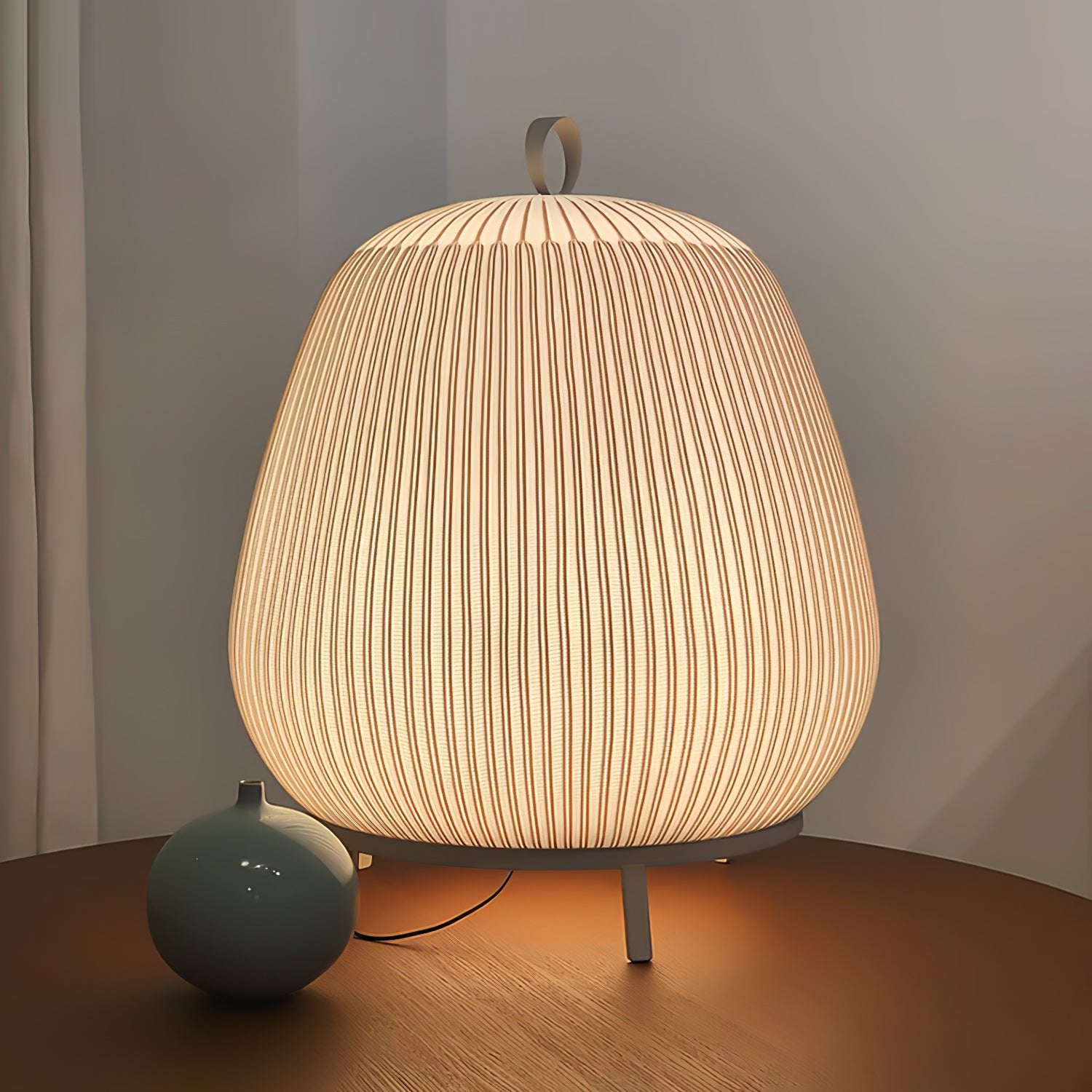 Modern Lantern Knit Table Lamp - Handwoven Cotton Shade, Warm Ambient Lighting for Bedroom, Living Room & Office Decor