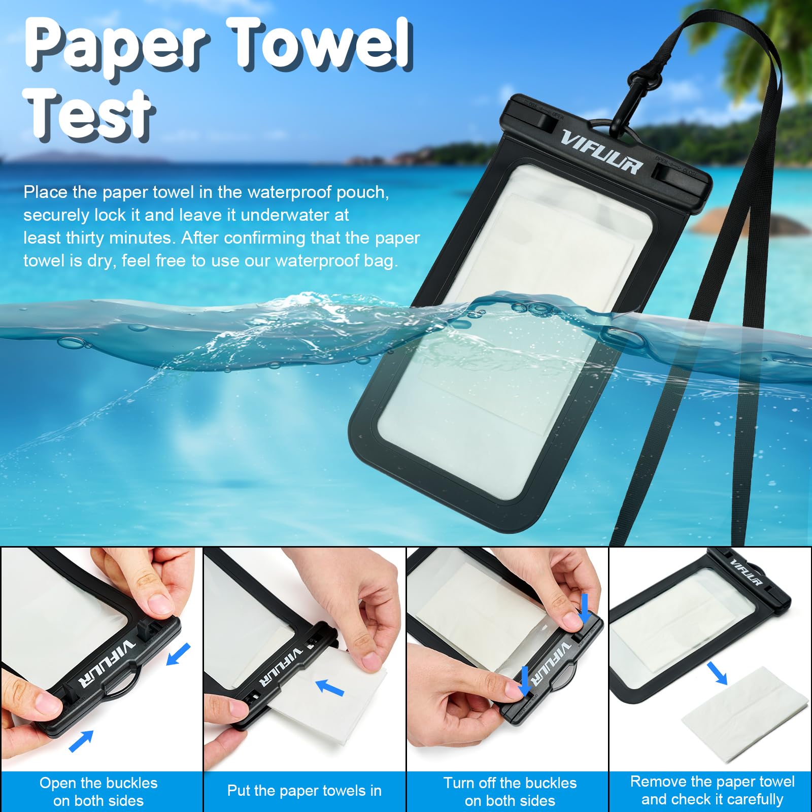 VIFUUR IPX8 Waterproof Phone Pouch - Universal Waterproof Dry Bag Case for iPhone 15 14 13 12 Pro Max XS Plus & Samsung Galaxy - Beach, Swimming, Diving, Kayaking, Boating - 2 Pack Black/Clear Phone Protector
