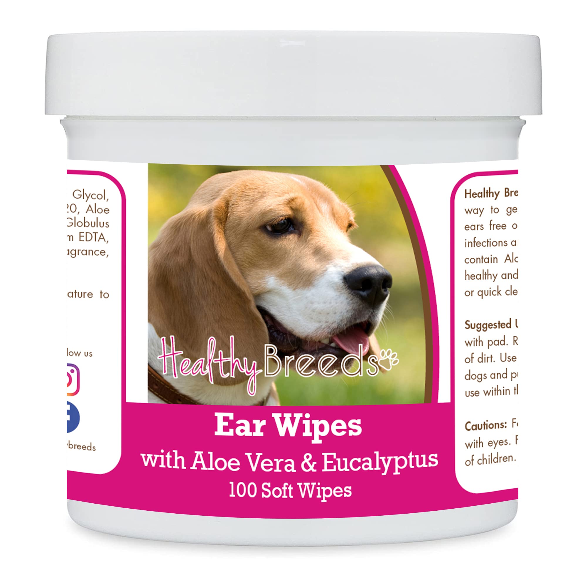 Healthy Breeds Beagle Ear Cleaning Wipes for Dogs - 100 Count with Aloe & Eucalyptus | Gentle Ear Care Solution for Itch Relief & Odor Control | Perfect for Grooming & Daily Hygiene Routine