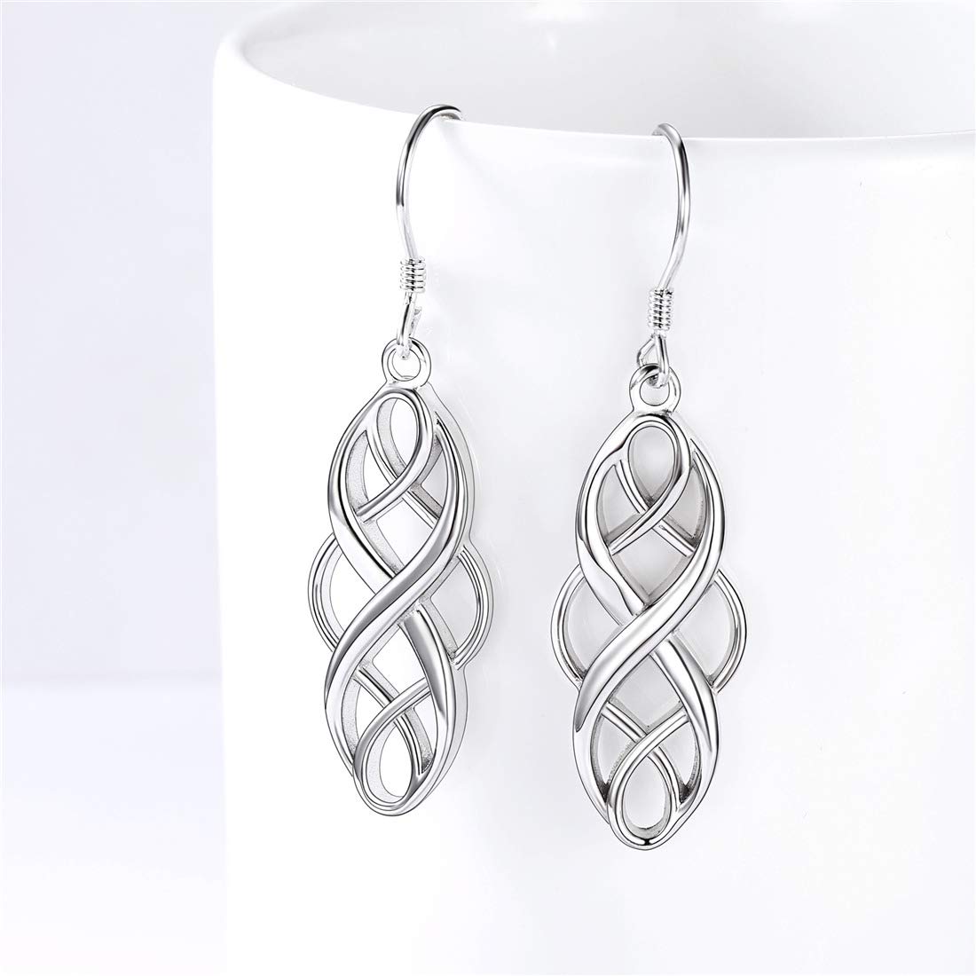 Hypoallergenic 925 Sterling Silver Celtic Knot Earrings for Women - Triquetra Trinity Knot Dangle Drop Earrings, Irish Good Luck Jewelry with Gift Box (Perfect for St. Patrick's Day, Weddings & Special Occasions)