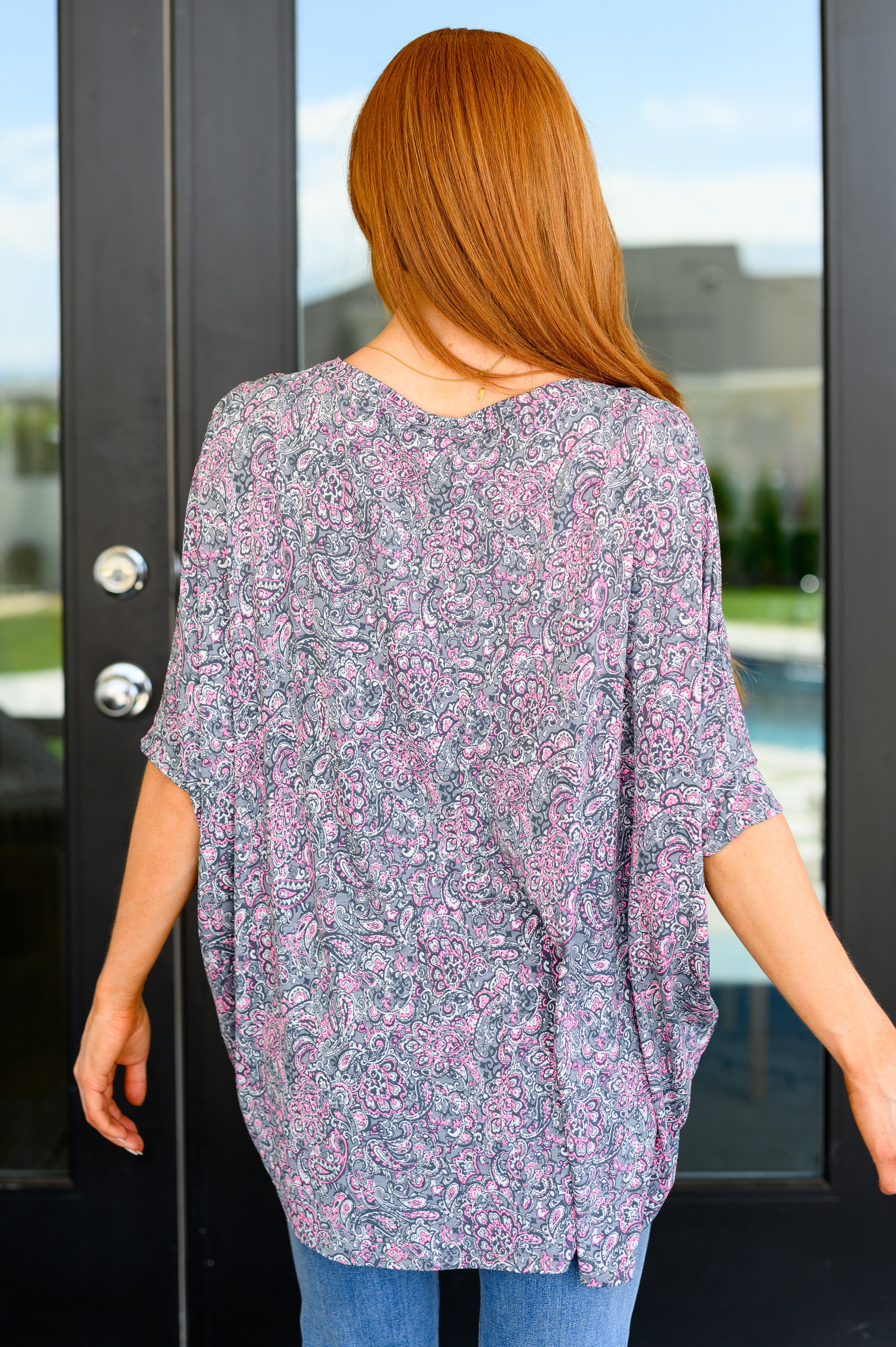 Stylish Grey and Pink Paisley Essential Blouse for Women | Trendy Casual & Office Wear | Perfect for Work, Date Night & Everyday Outfits