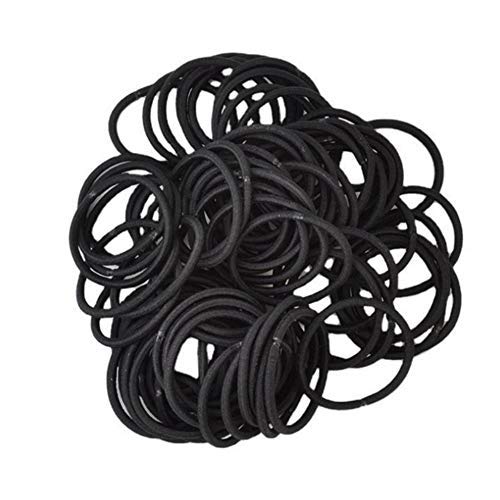FAMEZA 100Pcs Black Rubber Hair Ties - 4mm Elastic Ponytail Holders for Women & Girls - Perfect for Gym, Work, School & Everyday Hairstyles