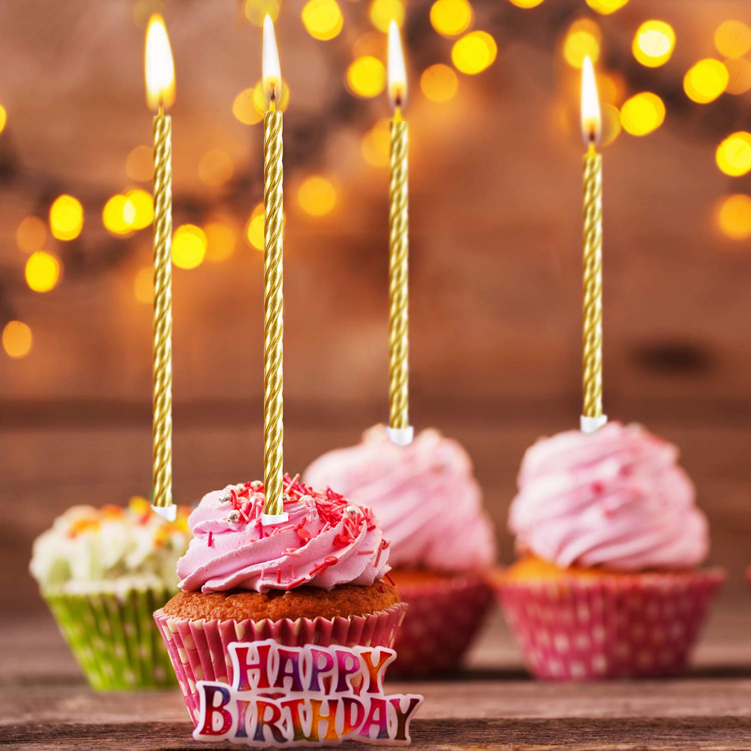 30-Piece Gold Spiral Birthday Candles - Metallic Cupcake Candles with Holders for Wedding, Party & Cake Decorations - Long Thin Cake Candles for Birthday Celebrations & Special Occasions