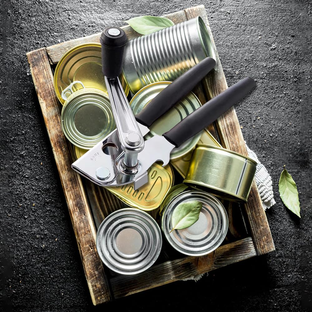 Heavy Duty Commercial Manual Crank Can Opener - Ergonomic Rubber-Coated Long Handles for Easy Opening - Perfect for Restaurants, Kitchens & Camping Use
