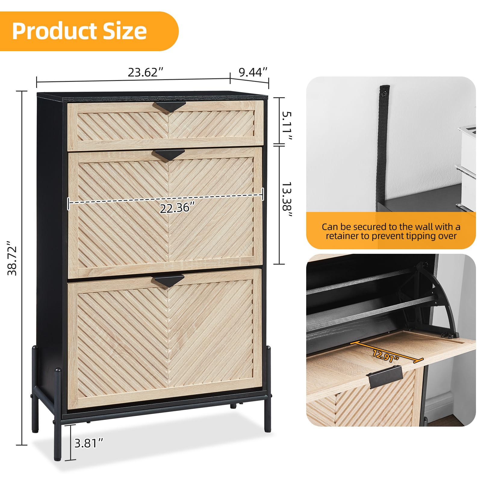 2-Tier Flip-Drawer Shoe Storage Cabinet - Narrow Freestanding Shoe Organizer for Entryway & Front Door - Space-Saving Oak Shoe Rack for Small Spaces - Perfect for Apartments, Dorms & Closet Organization