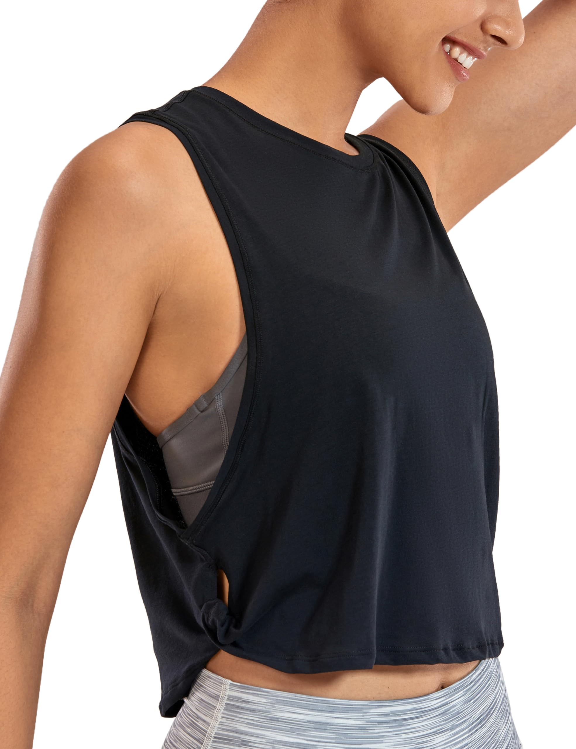 CRZ YOGA Women's Pima Cotton Sleeveless Cropped Workout Tank Top - Breathable Athletic Yoga Running Gym Shirt for Women | Perfect for Yoga, Pilates, Running & Gym Workouts