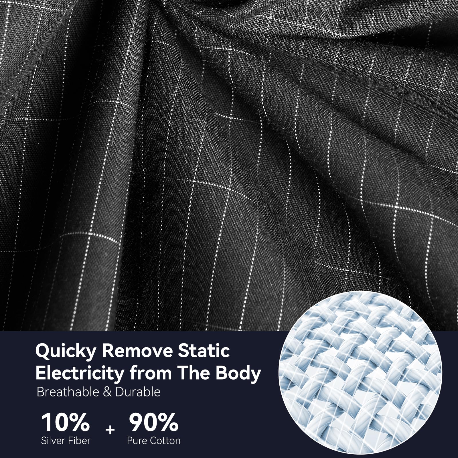 Silver Fiber Grounding Sheets King Size - 10% Conductive Silver Threads for Better Sleep & Pain Relief - Grounded Bedding Earth Connection Kit - Black Fitted Sheet for Enhanced Wellness & EMF Protection - Perfect for Home, Travel & Holistic Healing Spaces