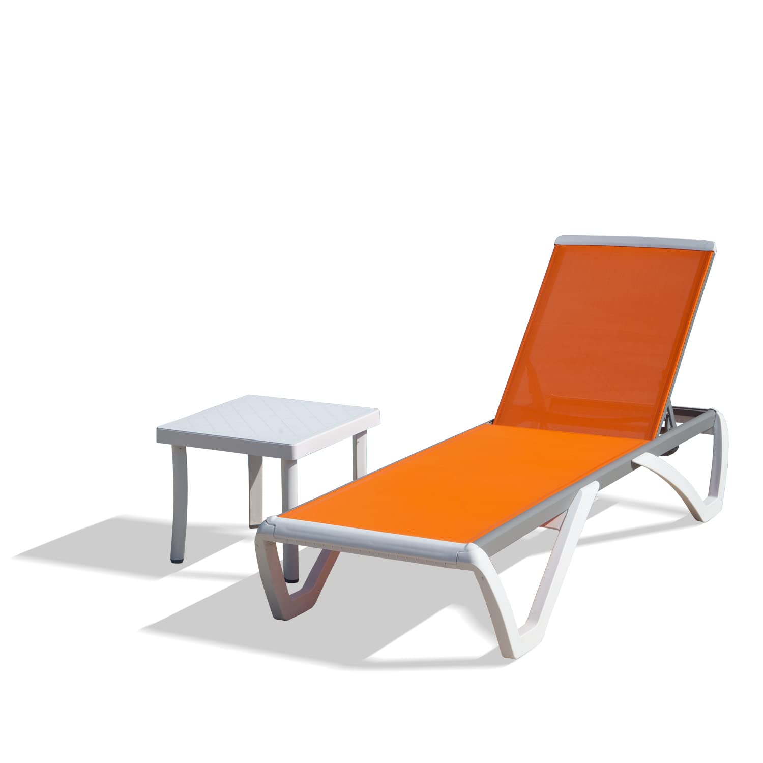 Premium Adjustable Aluminum Pool Lounge Chair - All-Weather Textilene Outdoor Chaise with Side Table - Perfect for Poolside, Deck, Lawn & Backyard Relaxation (Orange)