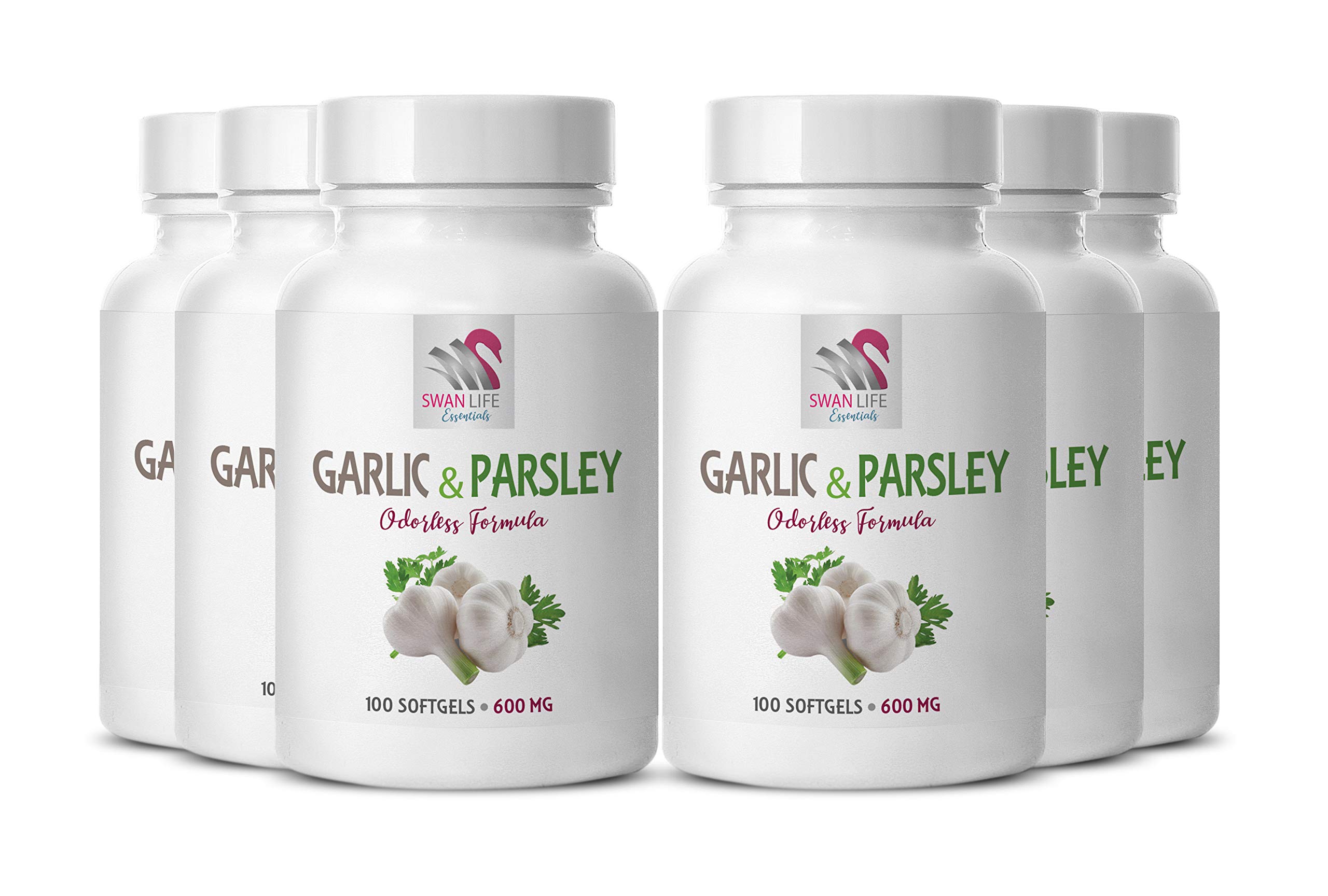 Odorless Garlic & Parsley Pills - Immune System Support & Antioxidant Supplement (600 Softgels, 6 Bottles) | Boost Immunity & Fight Free Radicals for Daily Wellness