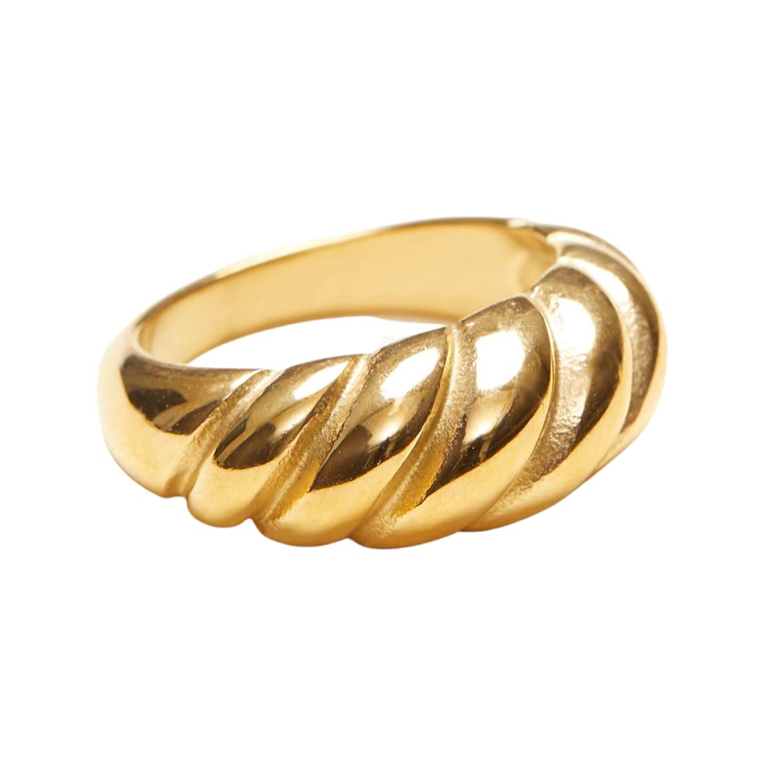 18K Gold Plated Dome Croissant Band Ring - Stackable Minimalist Signet Ring for Women - Elegant & Chic Jewelry for Everyday Wear, Layering, and Special Occasions