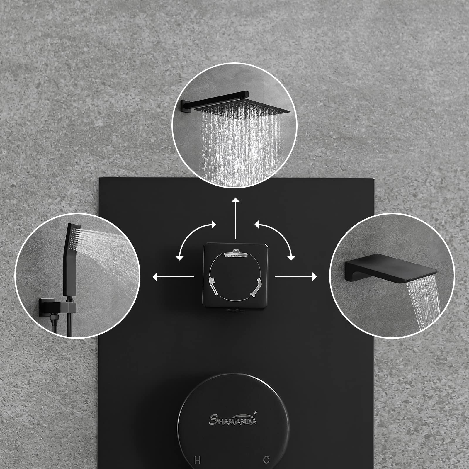 SHAMANDA Matte Black Shower System with 12
