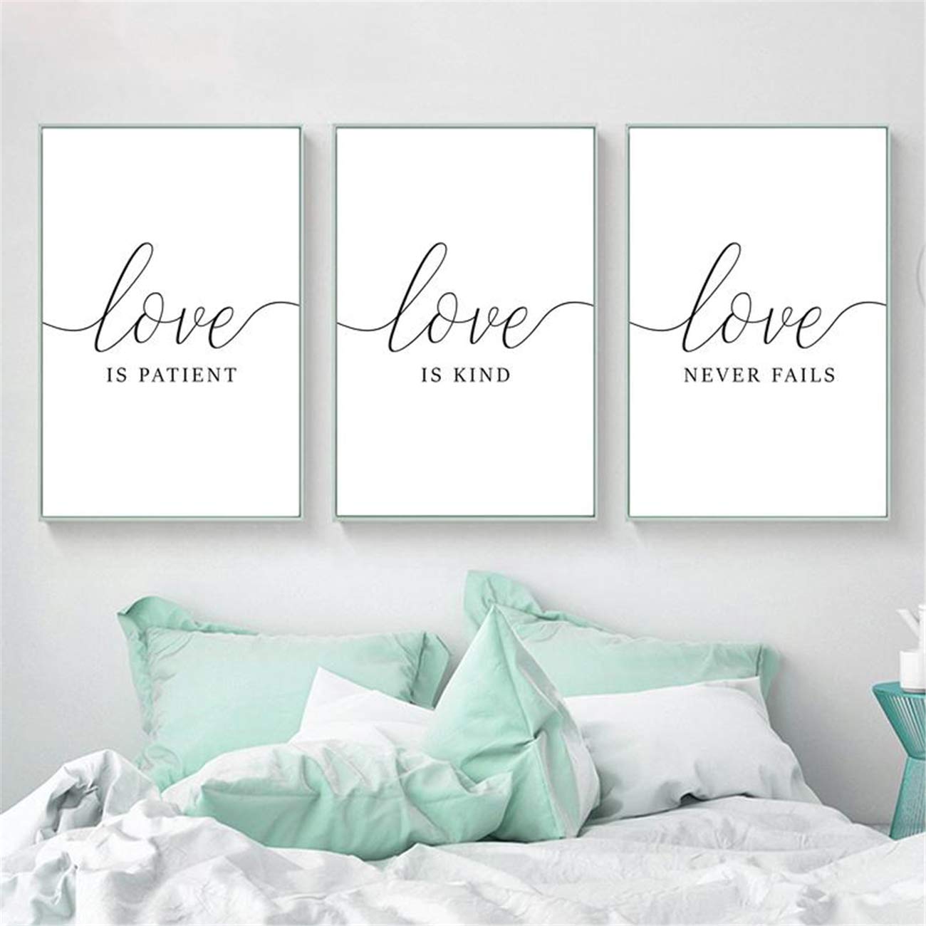Black and White Love Is Patient Love Is Kind Love Never Fails 3-Piece Canvas Wall Art - Bible Verse Scripture Painting for Living Room, Bedroom Decor - Perfect for Christian Home & Wedding Gift