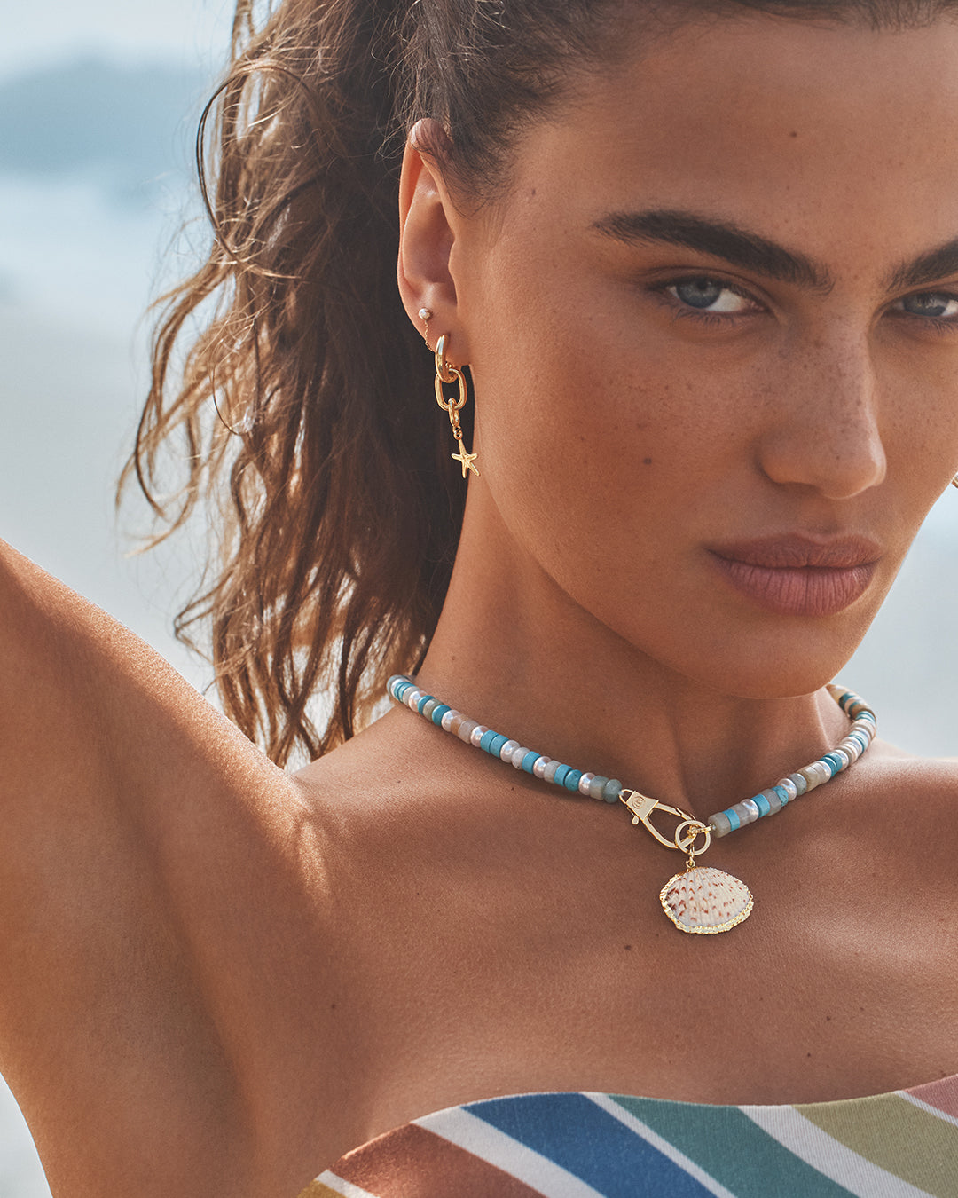 Shell Pearl & Starfish Charm Huggie Earrings - Dainty Beach Jewelry for Women - Perfect for Summer Vacations, Beach Weddings & Boho Fashion