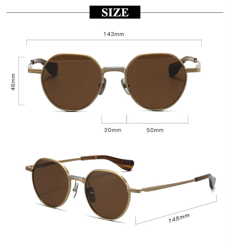 Unisex Black Titanium Polarized Sunglasses - Flat Top Round Full Rim Frame 5046 | UV Protection for Outdoor Sports & Driving