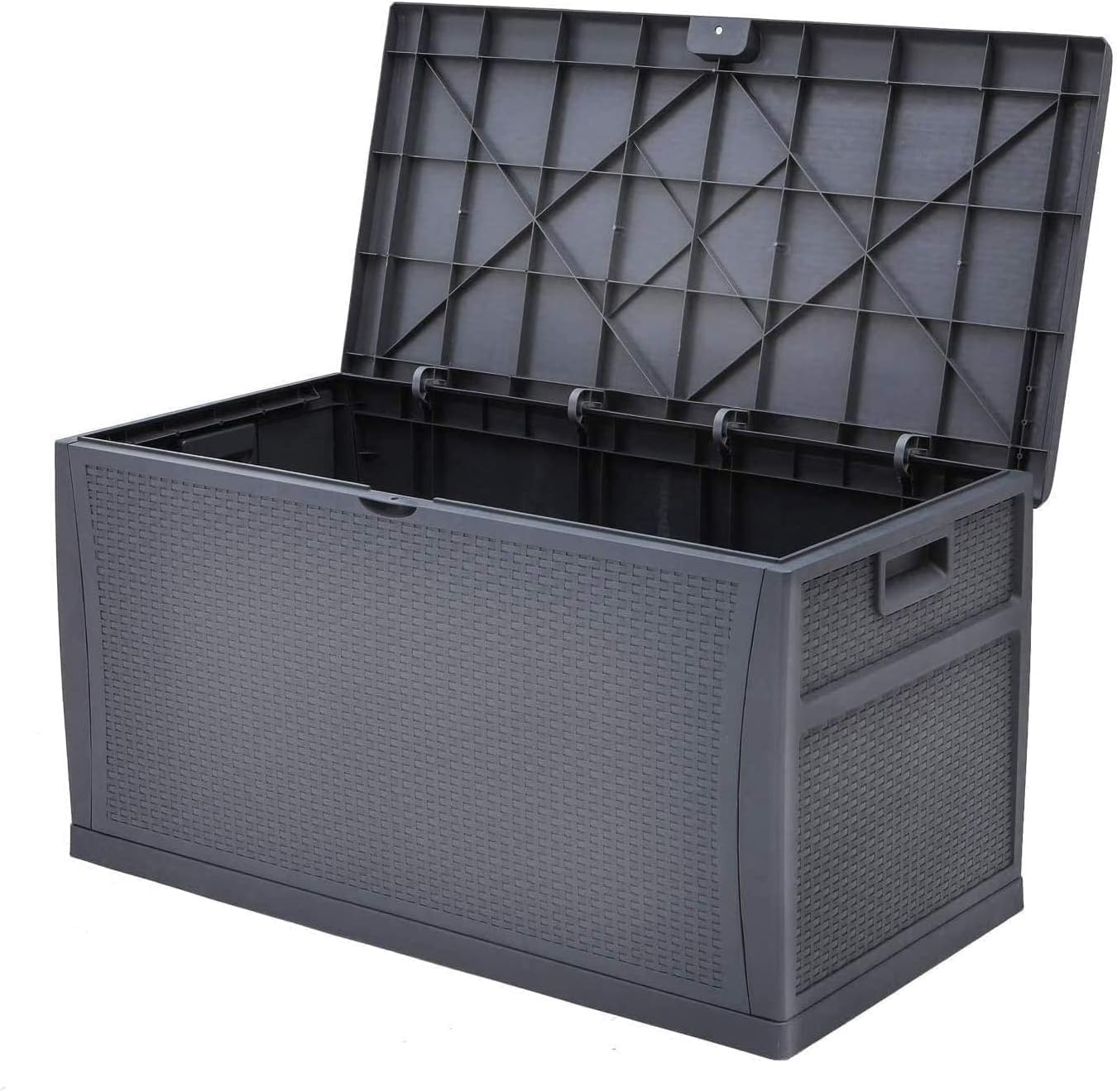 120 Gallon Resin Wicker Patio Storage Box - Outdoor Deck Box with Lockable Lid, Waterproof Garden Storage Container for Cushions, Toys & Pool Accessories - Weather-Resistant Grey Design for Backyard, Deck & Patio Organization