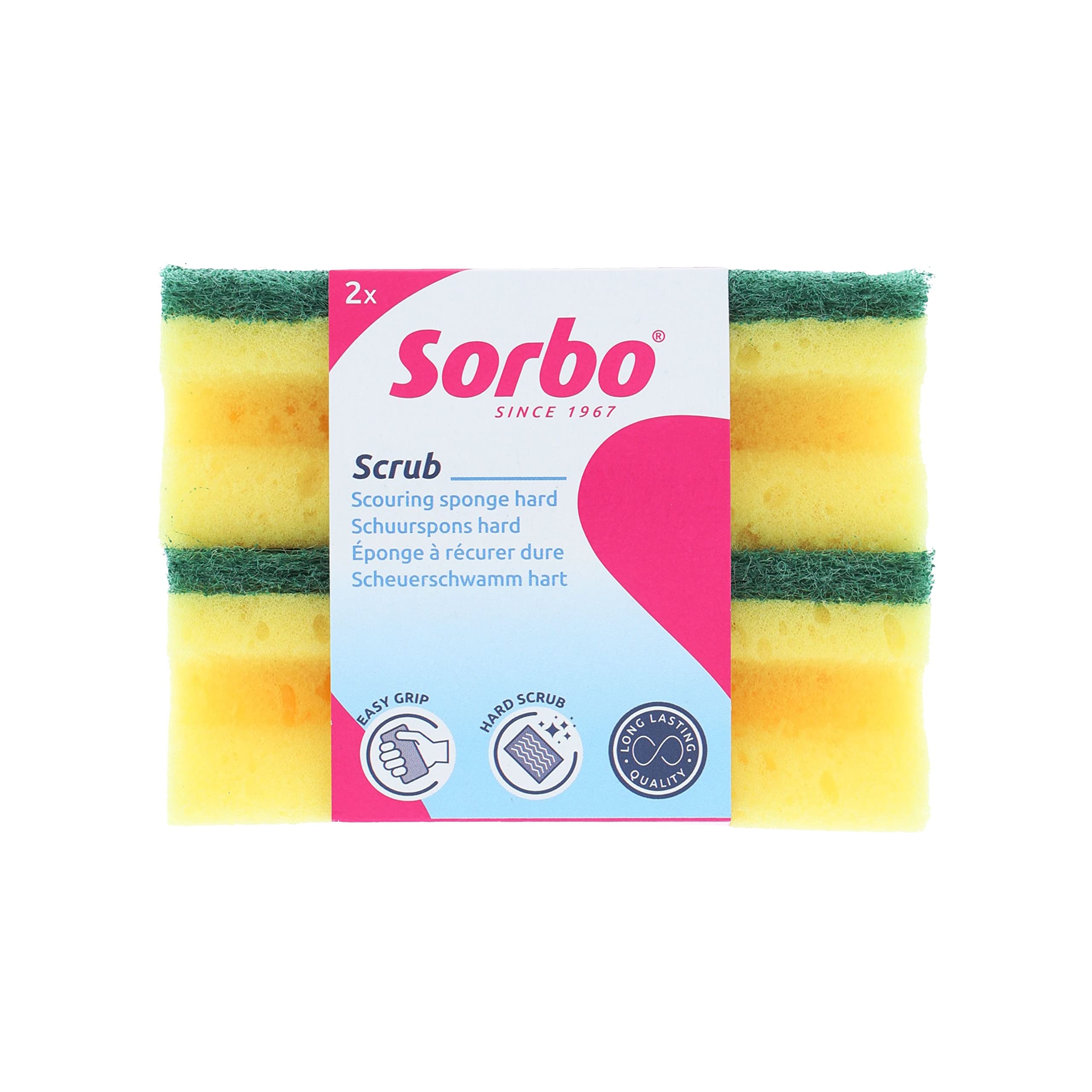 Extra Large Scouring Sponges for Deep Cleaning - Heavy Duty Kitchen Sponges with Easy Grip, Pack of 2 - Perfect for Pots, Pans, Dishes & Tough Stains (Durable & Long Lasting)