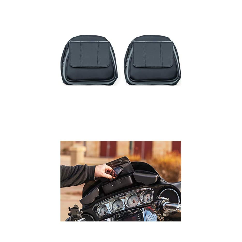 Kuryakyn 5208 Lower Fairing Panel Door Pockets & 5261 Batwing Fairing Storage Pouch Bag for 2014-2019 Harley-Davidson Motorcycles - Black | Motorcycle Storage Accessories for Road Trips & Daily Commuting