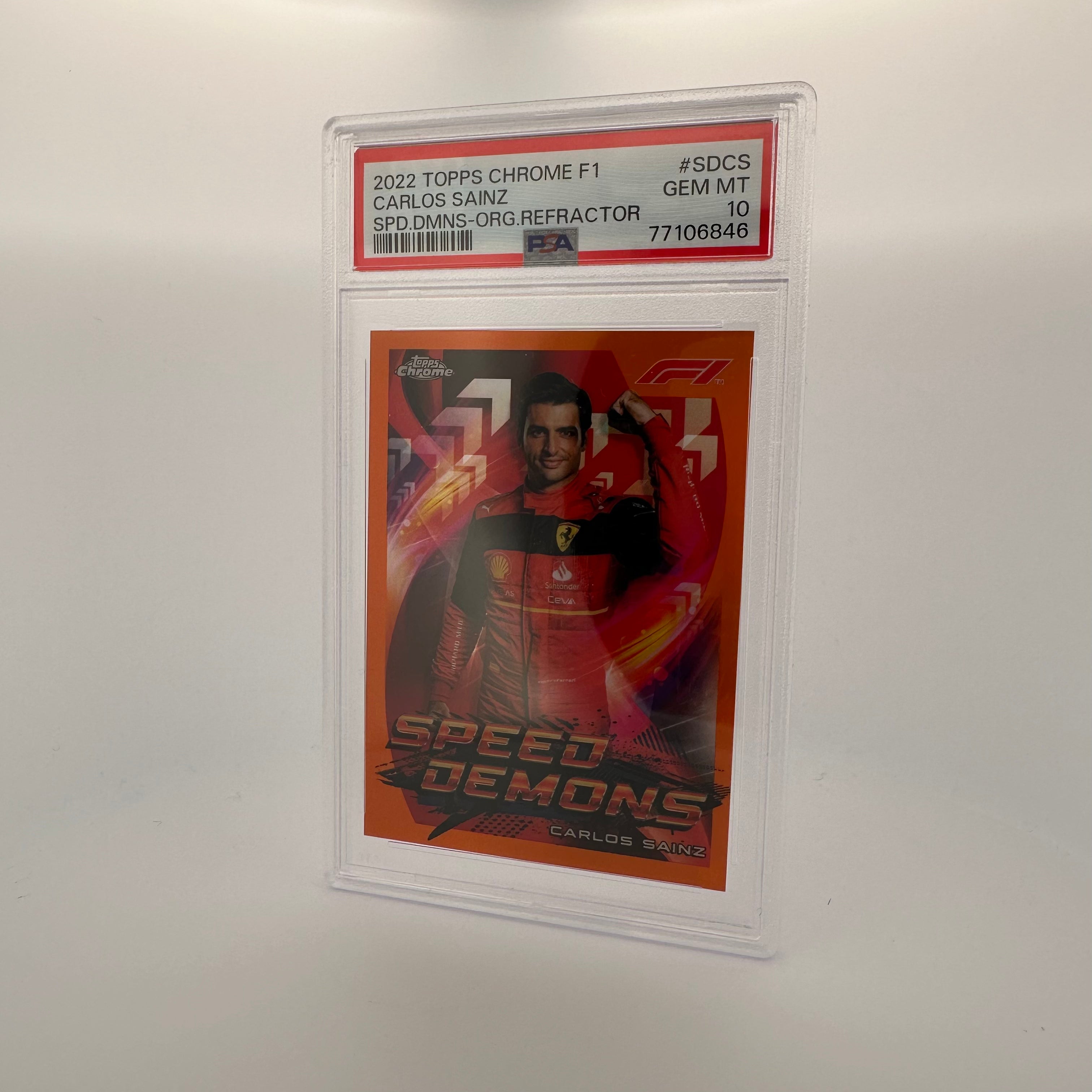 2023 Topps Chrome Formula 1 Carlos Sainz #SDCS Orange Refractor PSA 10 23/25 - Speed Demons Racing Card for Collectors & F1 Fans - Perfect for Display, Trading, and Investment